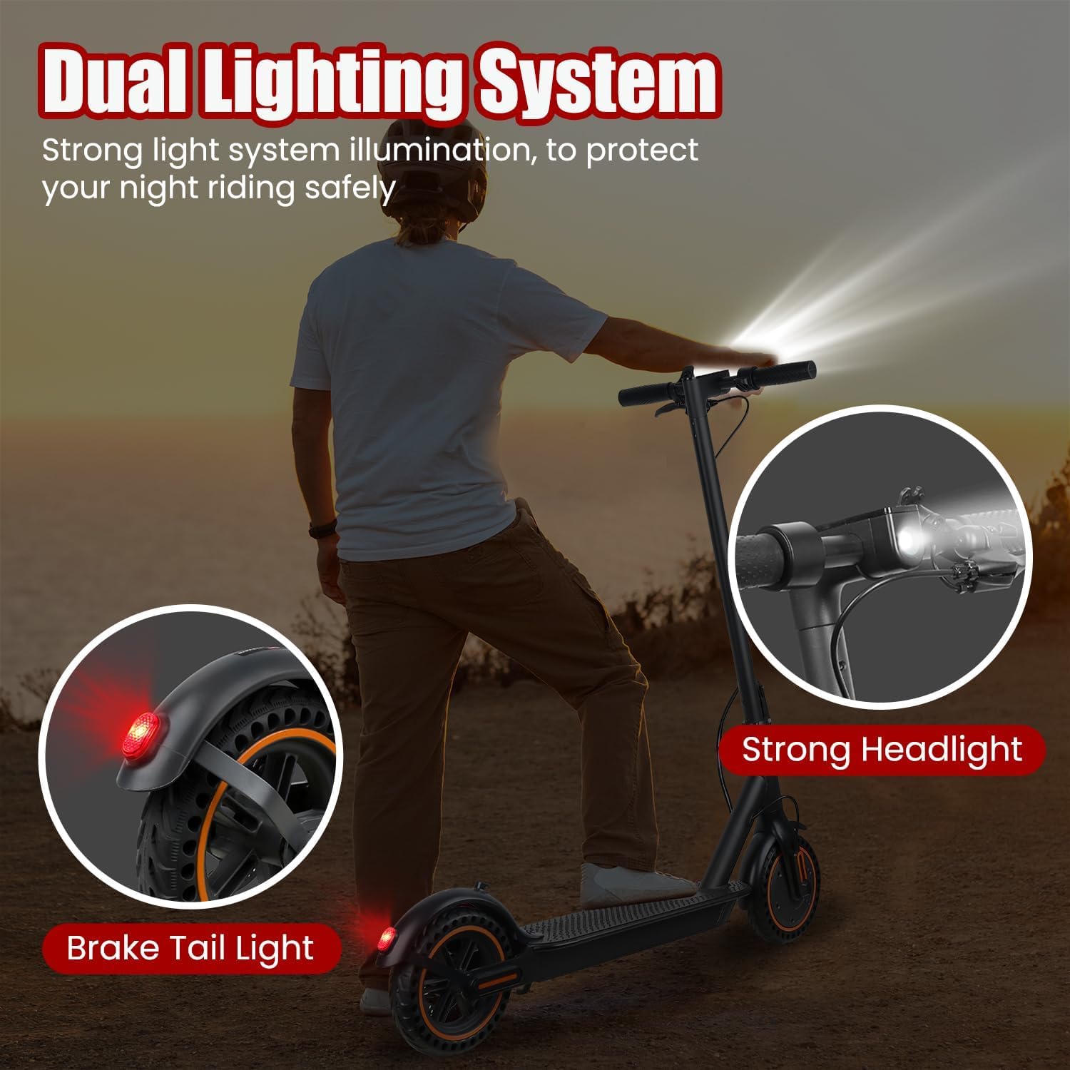 Electric Scooter Adults, Peak 500W, Max 19 Mph Speed, 19 Miles Long Range, 8.5 Inch Solid Tires, Portable Folding E-Scooter for Commuting with Dual Brakes, APP Control & Front & Rear Lights