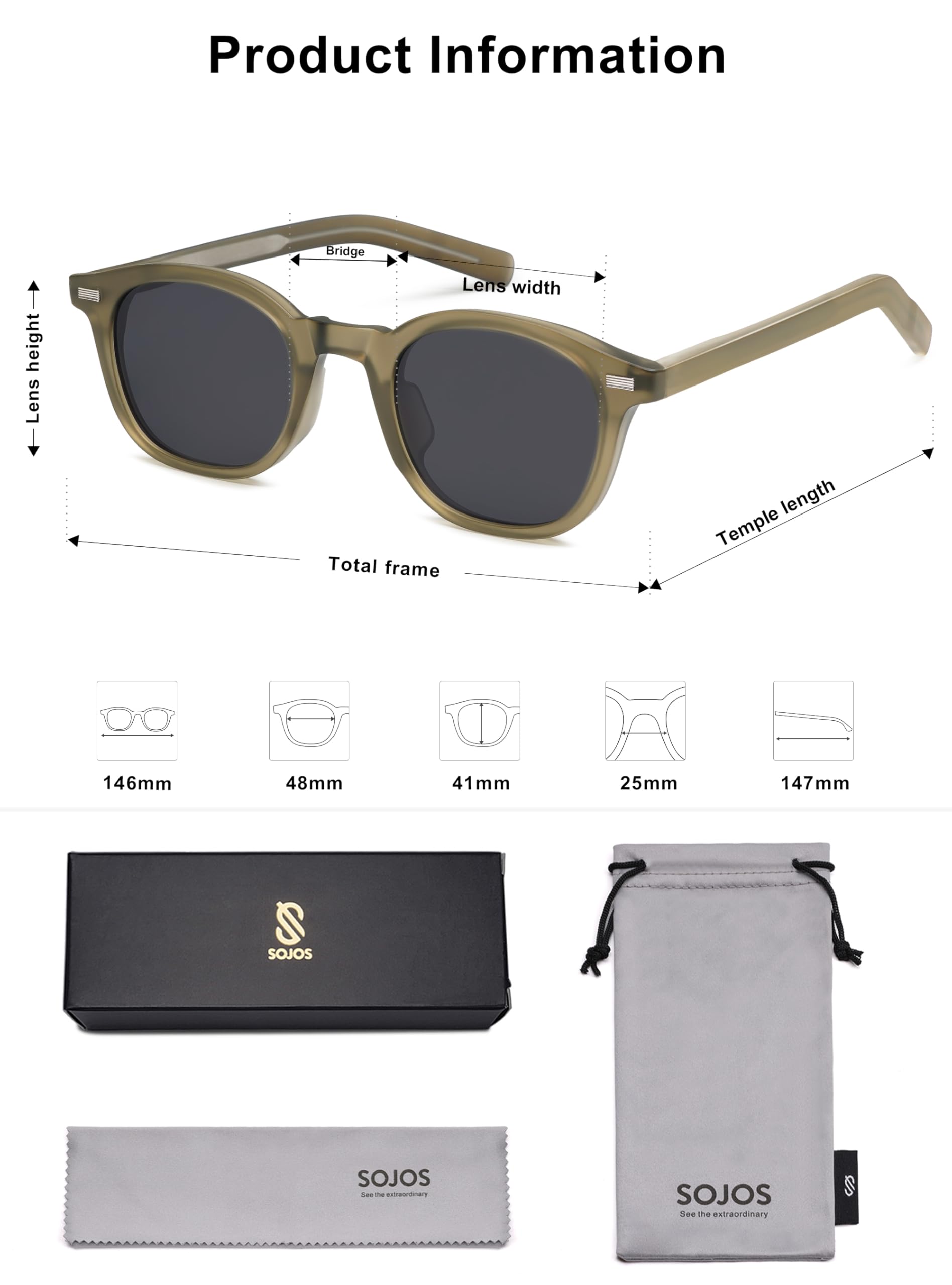 SOJOS Retro Square Sunglasses for Women Men Vintage Shades UV Protection Sunnies SJ2316, Matte Olive Green Frame/Grey Lens