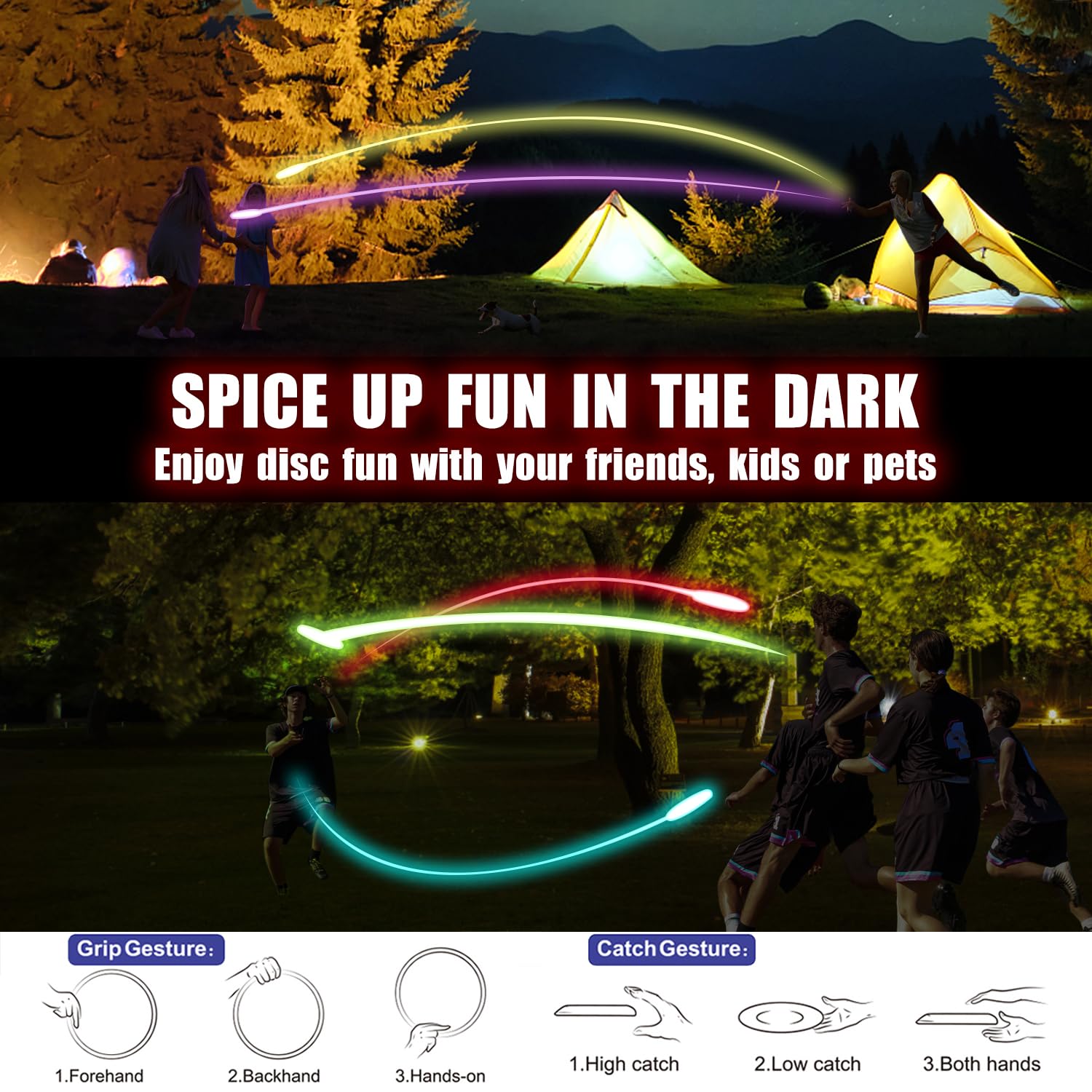 LED Light Up Flying Disc with Millions of Colors, 7+5 Light Modes, Rechargeable, Glow in the Dark Waterproof Outdoor Games for Adult and Family/Boys/Teens/Kids Beach Camping Essentials Lawn Yard Games