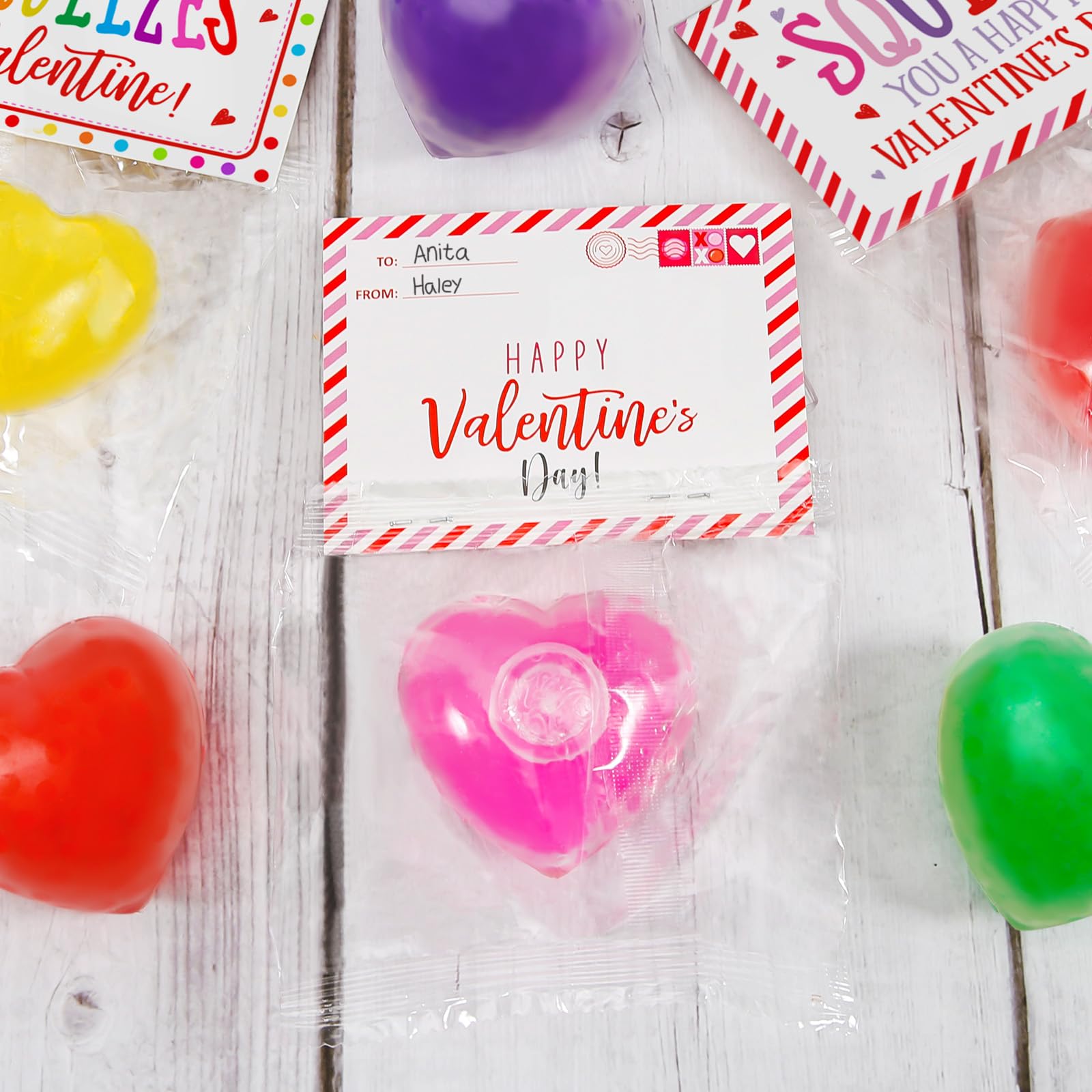 Valentines Day Gifts - 24 Pack Valentine Cards with Heart Balls - Fidget Toys Bulk Valentines Gift Exchange for Kids School Classroom Party Favors Supplies