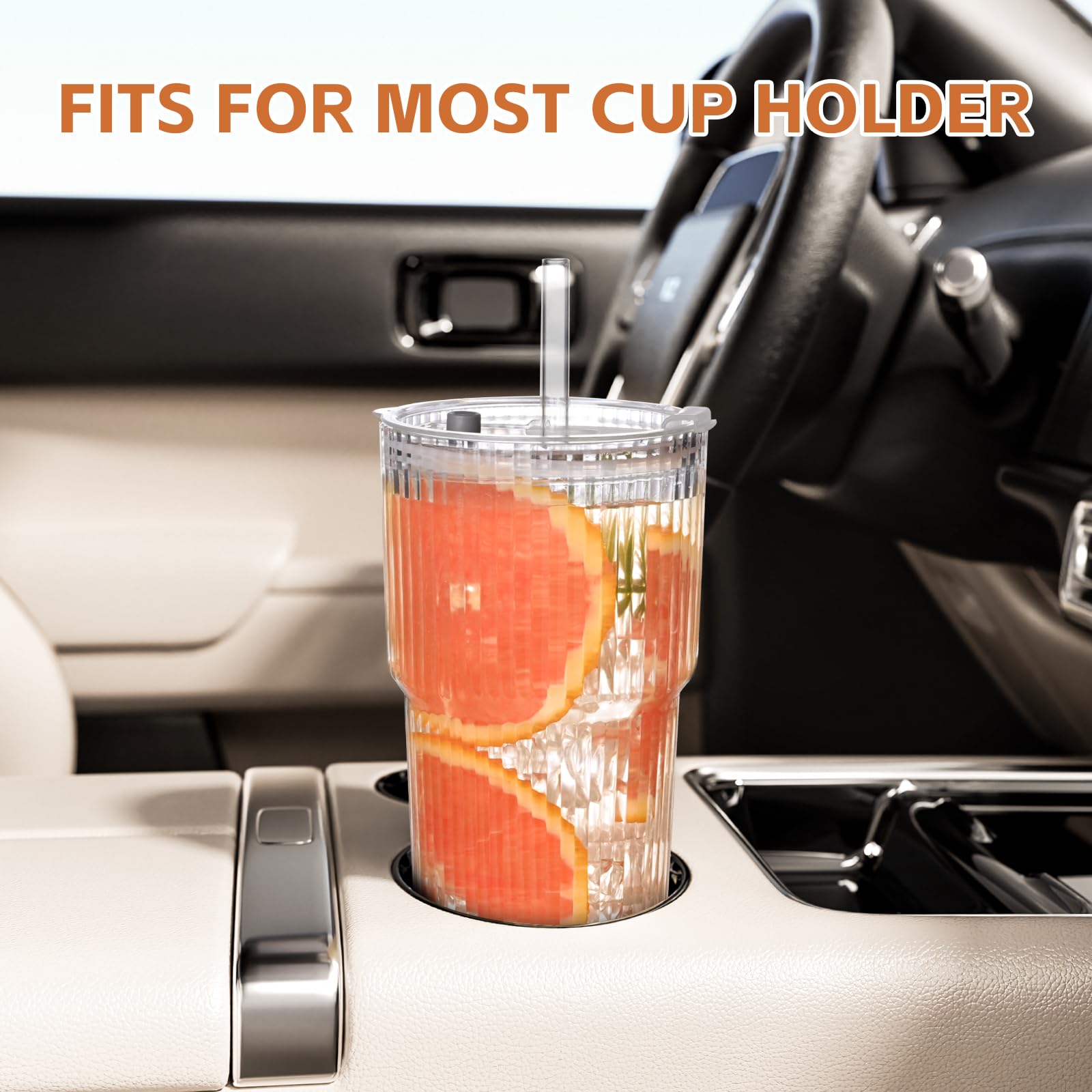 AUFXKOO 20oz Ribbed Glass Cups with Lids and Straws,2PCS Glass Tumbler with Straw and Lid,Drinking Glasses for Iced Coffee Cups,Juice,Smoothies