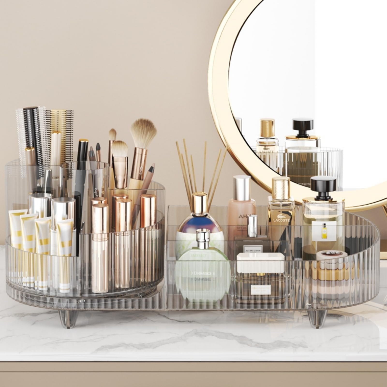 Rotating makeup organizer,Large Capacity Cosmetic Display Case, easy to hold all of your makeup products, at least 20 makeup brushes/eyeliner,10 lipsticks,8 skincare products(Crystal Clear)