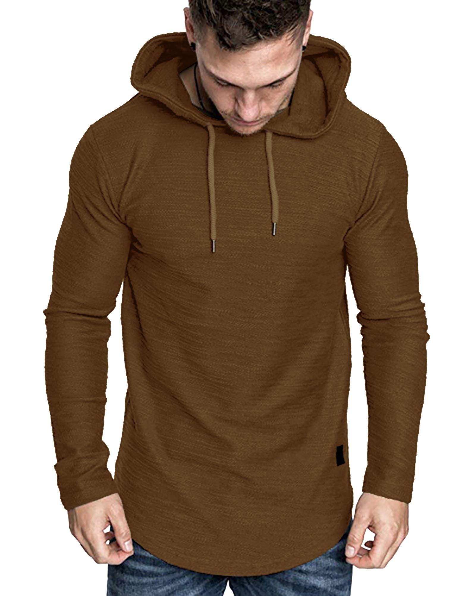Lexiart Mens Fashion Athletic Hoodies Sport Sweatshirt Solid Color Fleece Pullover Brown