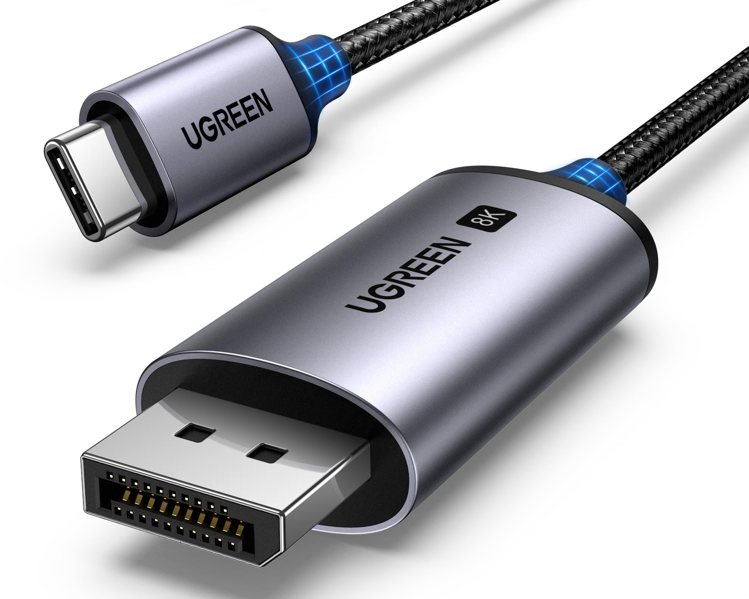 UGREEN USB C to DisplayPort 1.4 Cable 8K@60Hz 4K@240Hz Unidirectional Thunderbolt 4/3 to DisplayPort Cord USB C to DP 32.4Gbps Compatible iPhone 16, MacBook Pro/Air, iPad, Mac Mini, Galaxy, XPS, 6.6FT