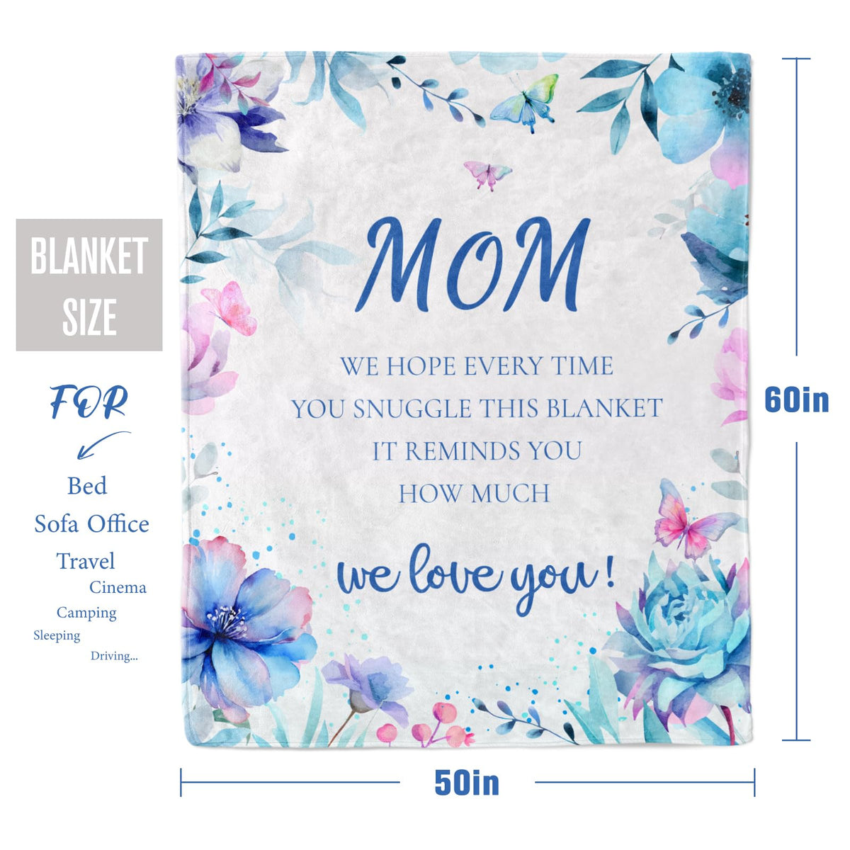 Gifts for Mom, Mom Christmas Birthday Gifts for Mom, Gifts for Mom from Daughter Son, Best Mom Gift for Mom Unique, New Mom Gifts Soft Throw Blanket with Floral 50x60in