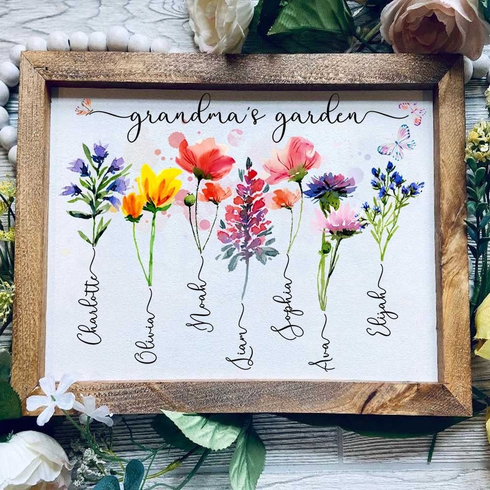 Personalized Grandma's Garden Frame Sign With Grandchildren Names and Birth Flower For Mother's Day Gift, Grandma Gifts, Personalized Mother's Day Gift, Custom Grandmas Garden Sign (Style 1)