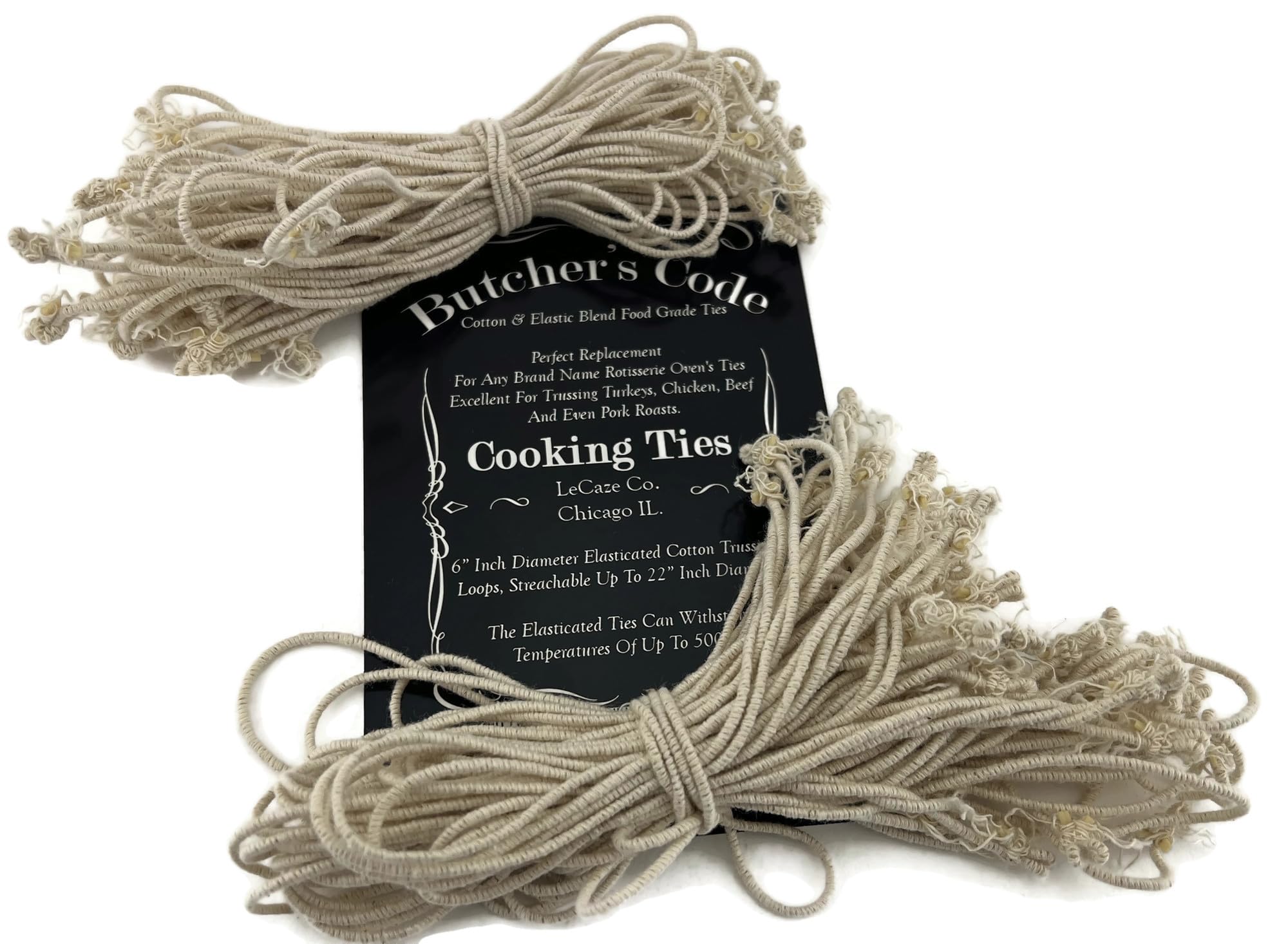 Rotisserie Elastic and Cotton Blend - Stretchy Twine - Food Grade - Heat Safe - Cooking Ties - Poultry Loops - 50 Pack