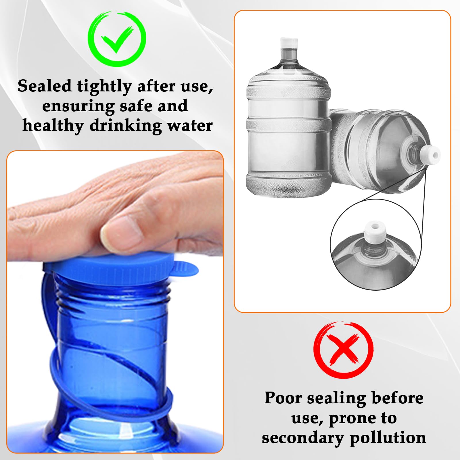 3 & 5 Gallon Jug Lids Food Grade Silicone Replacement Lids, Double Protection, HONSNKS Fits 55mm Standard Jugs, Buckets and Water Dispensers, 2 PCS