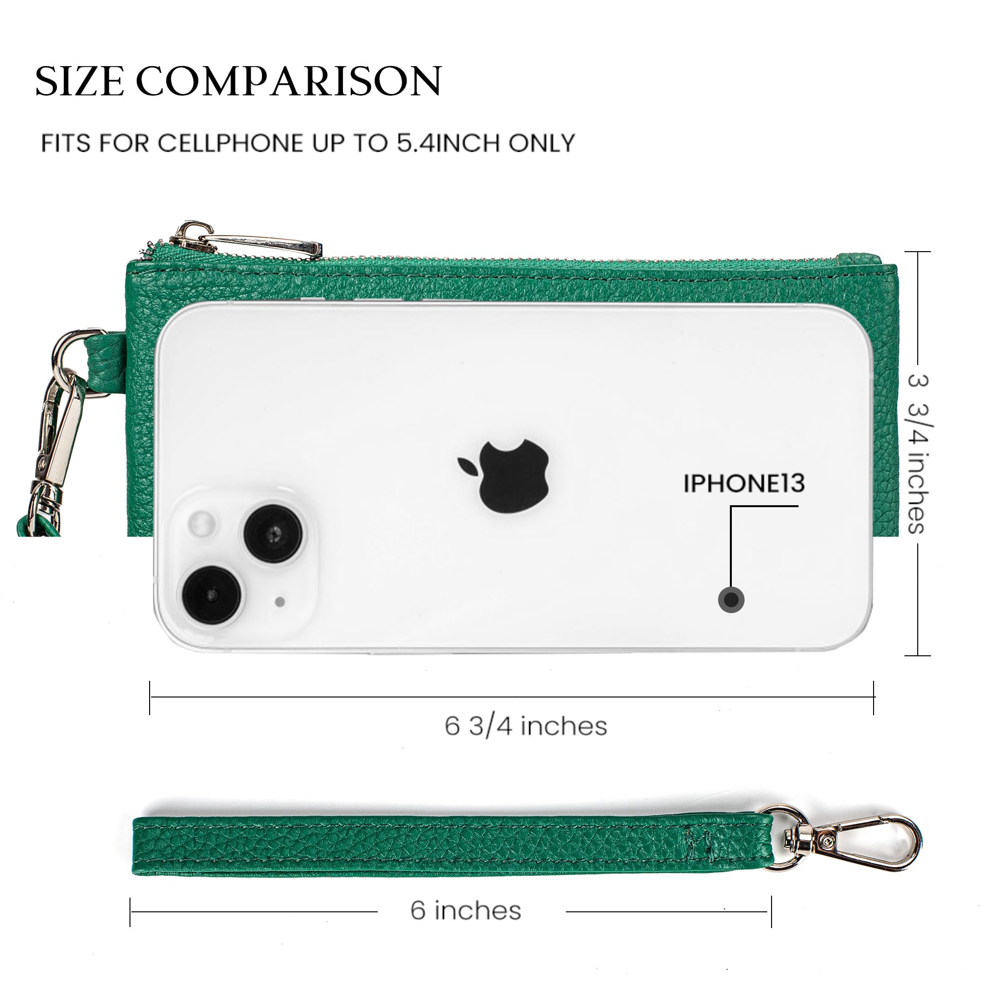 befen Genuine Leather Coin Purse for Women, Small Black Change Purse Womens Small Zipper Wristlet Wallet, Wristlet Money Bag Mini Coin Pouch with Removable Wrist Strap, Green