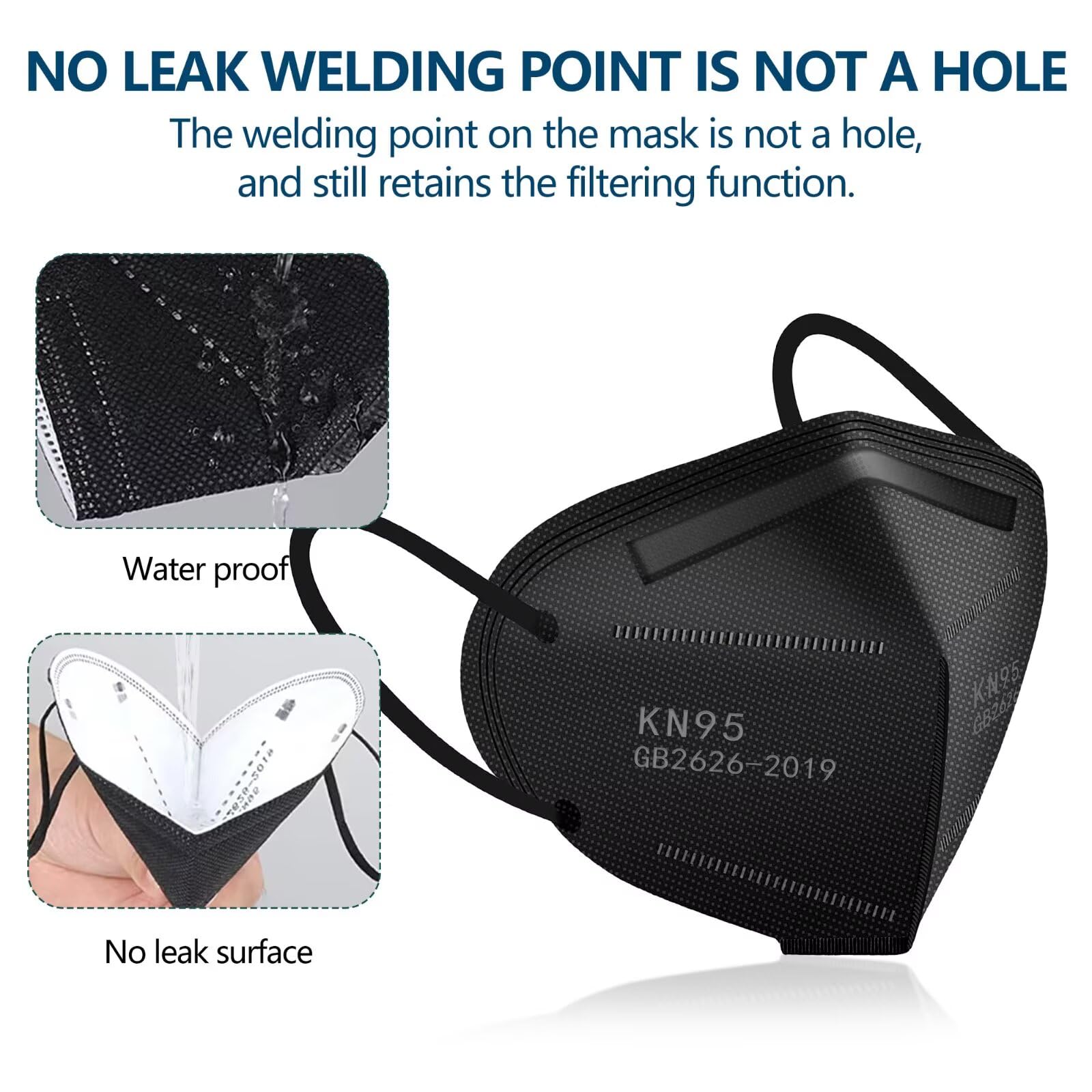 SDIW 50PCS KN95 Face Masks Black 5 Layer Cup Dust Safety Filter Efficiency≥95% with Elastic Ear Loops and Nose Bridge Clip Breathable Mask