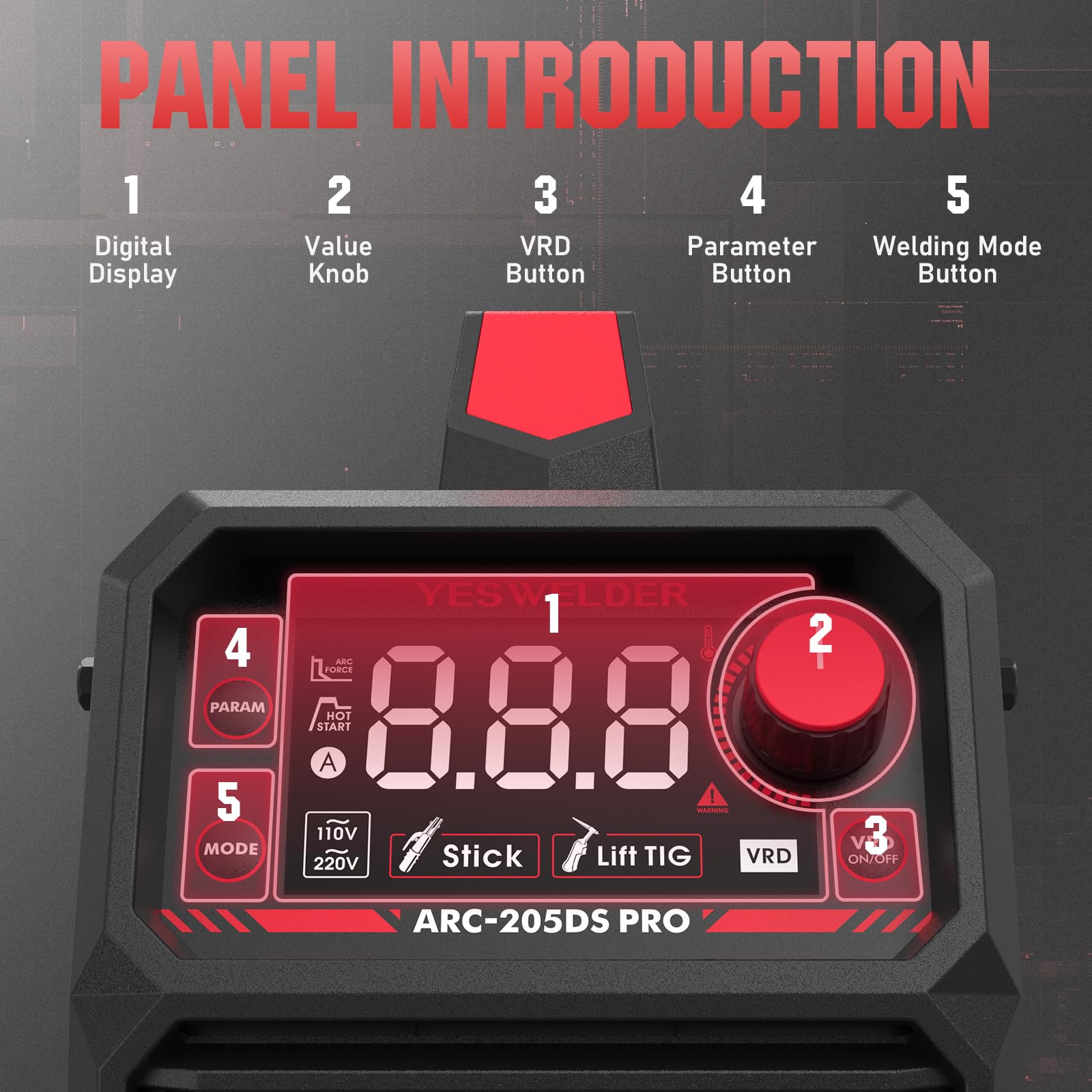 YESWELDER Stick Welder 205Amp Large LED Display Digital Inverter IGBT Welding Machine,110V/220V Dual Voltage Hot Start Portable MMA ARC Welder Machine