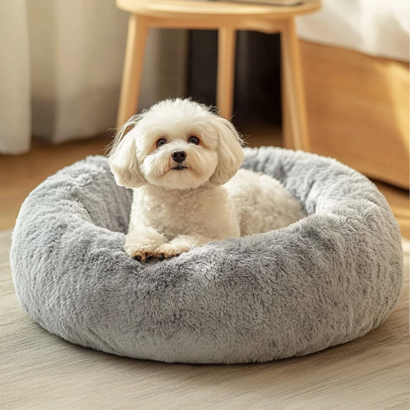 JOLLYVOGUE Dog Beds, Calming Small Dog Bed, Anti-Anxiety Dog Bed for Small Dogs, Fluffy Donut Dog Bed, Cozy Dog Cat Cushion Bed for Small Medium Dogs and Cats (20")