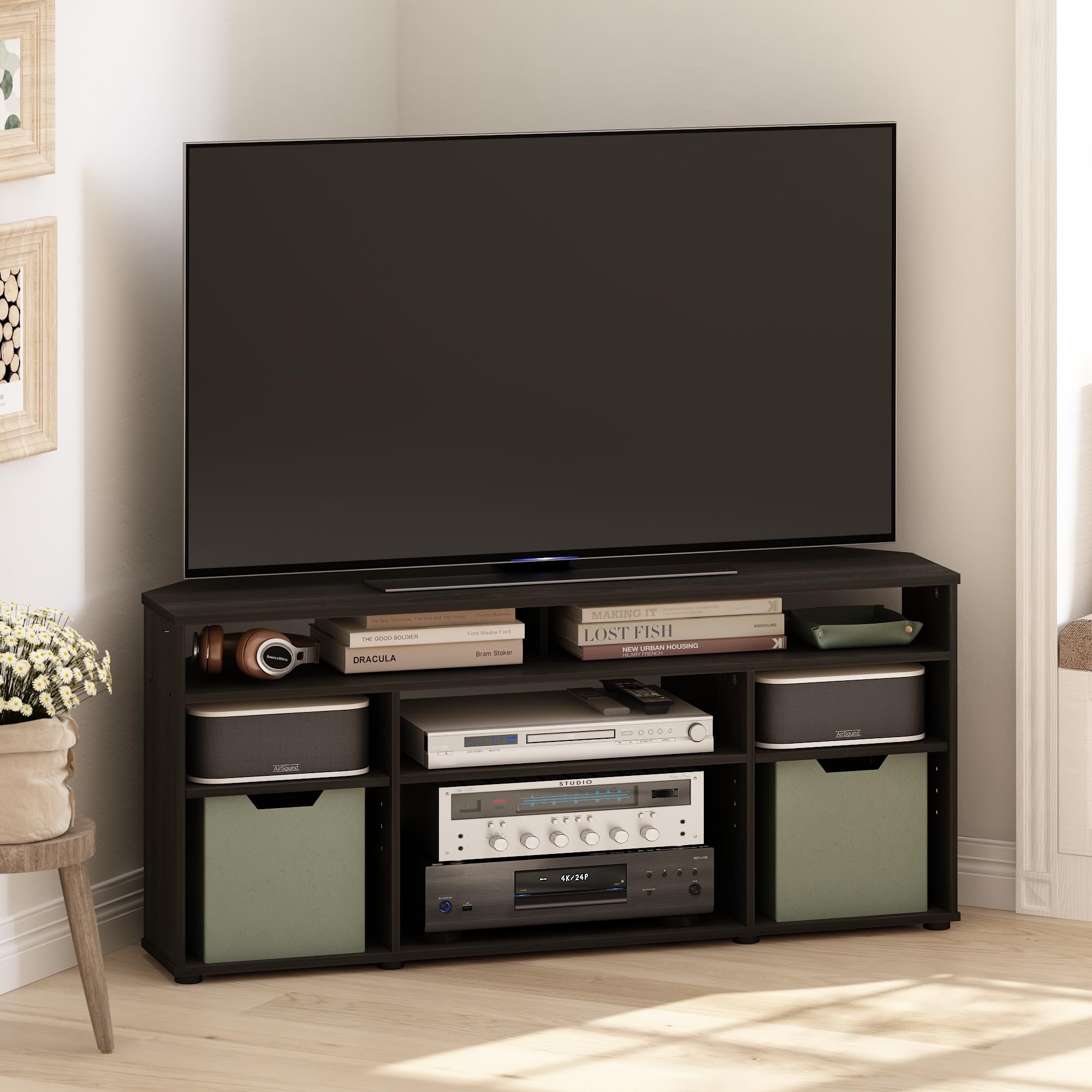 Furinno Jensen Corner TV Stand TV up to 55 Inches, Espresso