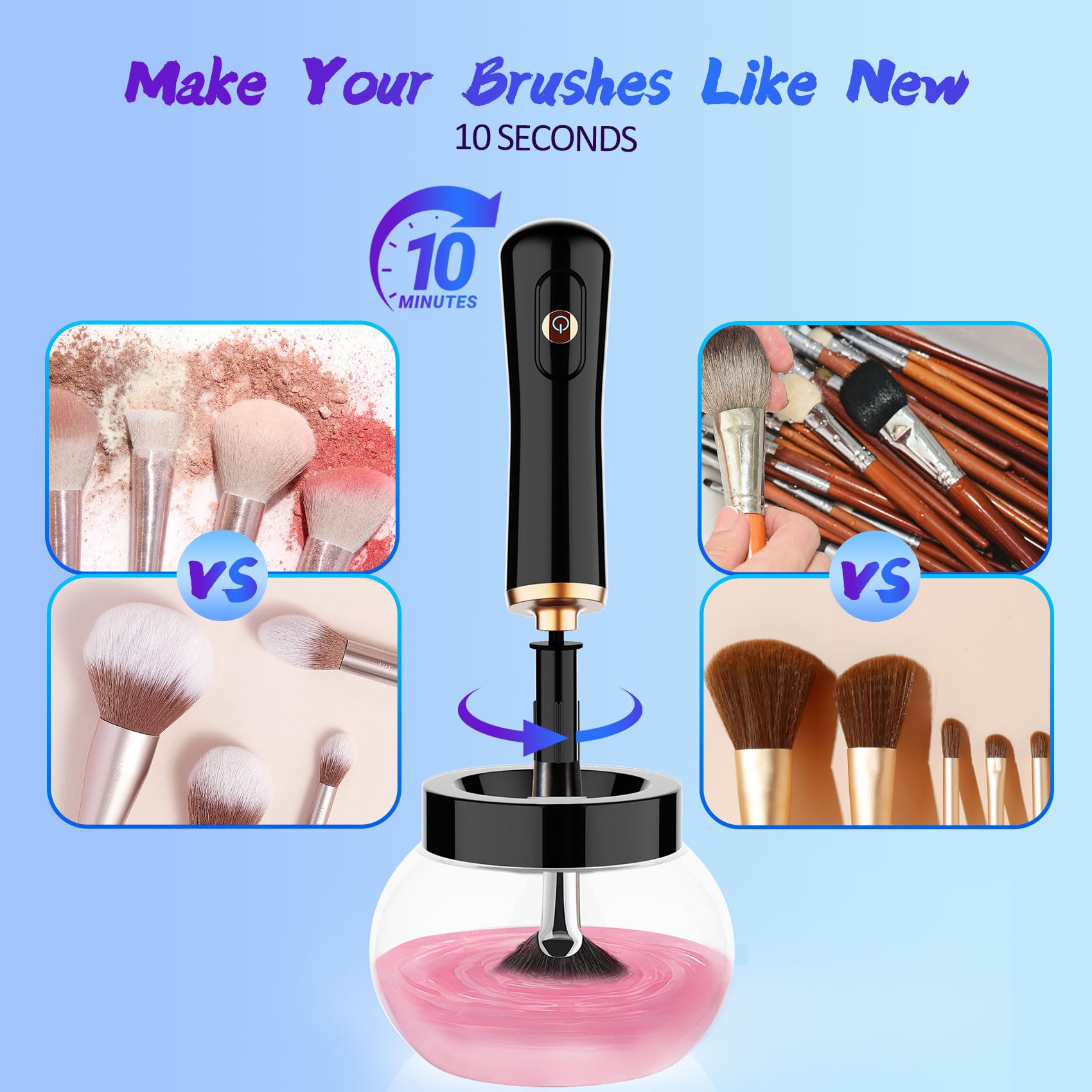 Makeup Brush Cleaner and Dryer Machine,Fast Electric Makeup Brush Cleaner Machine Automatic Brush Cleaner Spinner,Deep Cosmetic Brush Spinner for Brushes，Suit for Most Makeup Brush Sizes