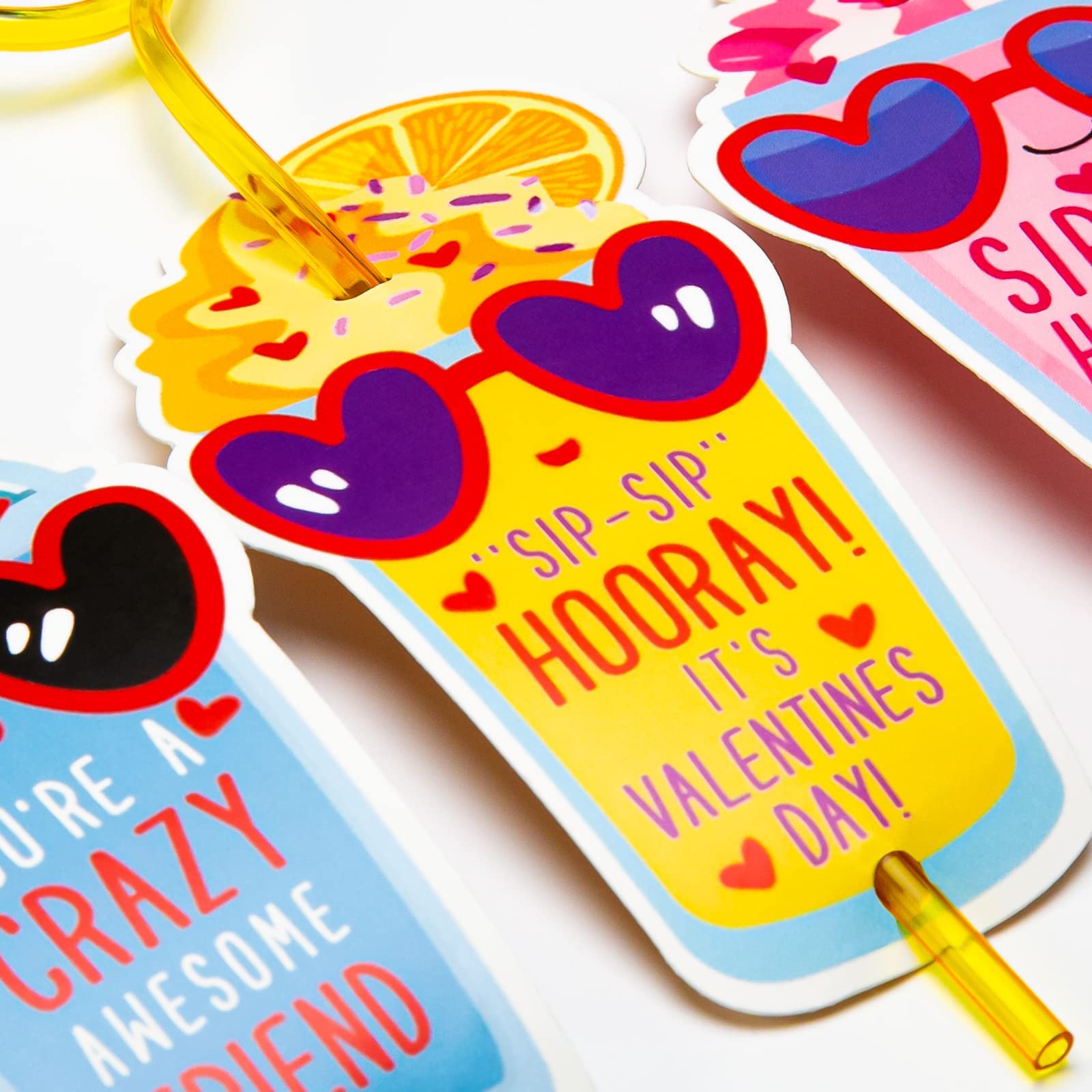 Valentines Day Gifts for Kids - Valentines Day Cards for kids - Set of 32 Crazy Straws Bulk - Valentine Exchange Cards for Girls Boys Toddlers School Class Classroom Party Favors