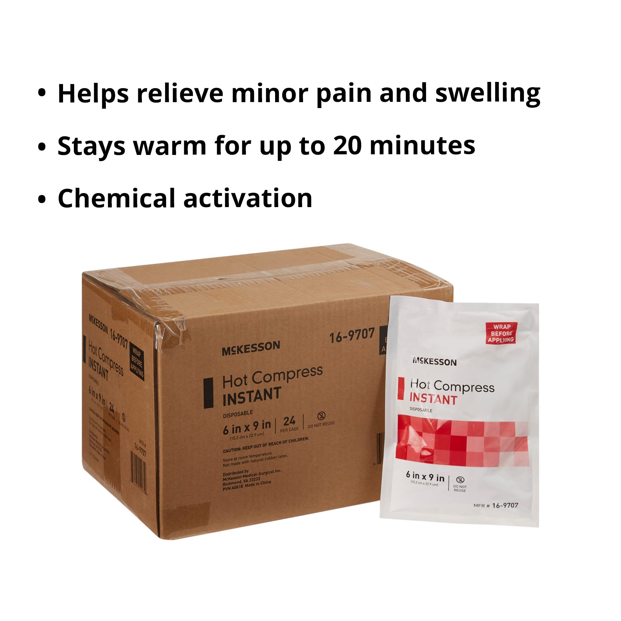 McKesson Hot Compress Instant Hot Pack [24 Pack] Disposable, Heat Packs for Pain Relief, 6 in x 9 in