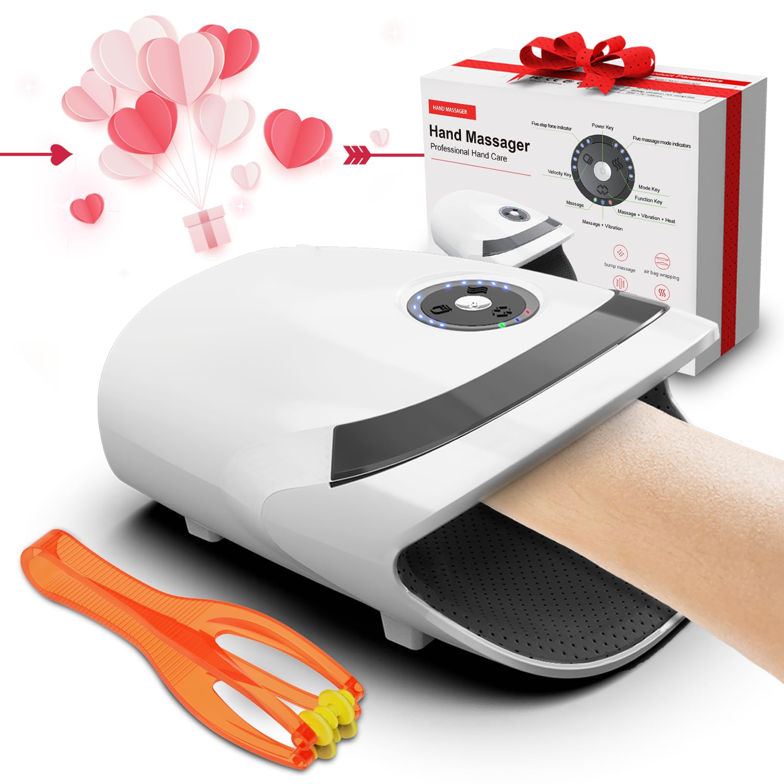 Hand Massager with Compression & Heating - Valentines Day Gifts for Her,Birthday Gifts for Women Men Mom Dad,Gifts for Women Men Mom Dad Her Him Boyfrend Girlfriend(White)