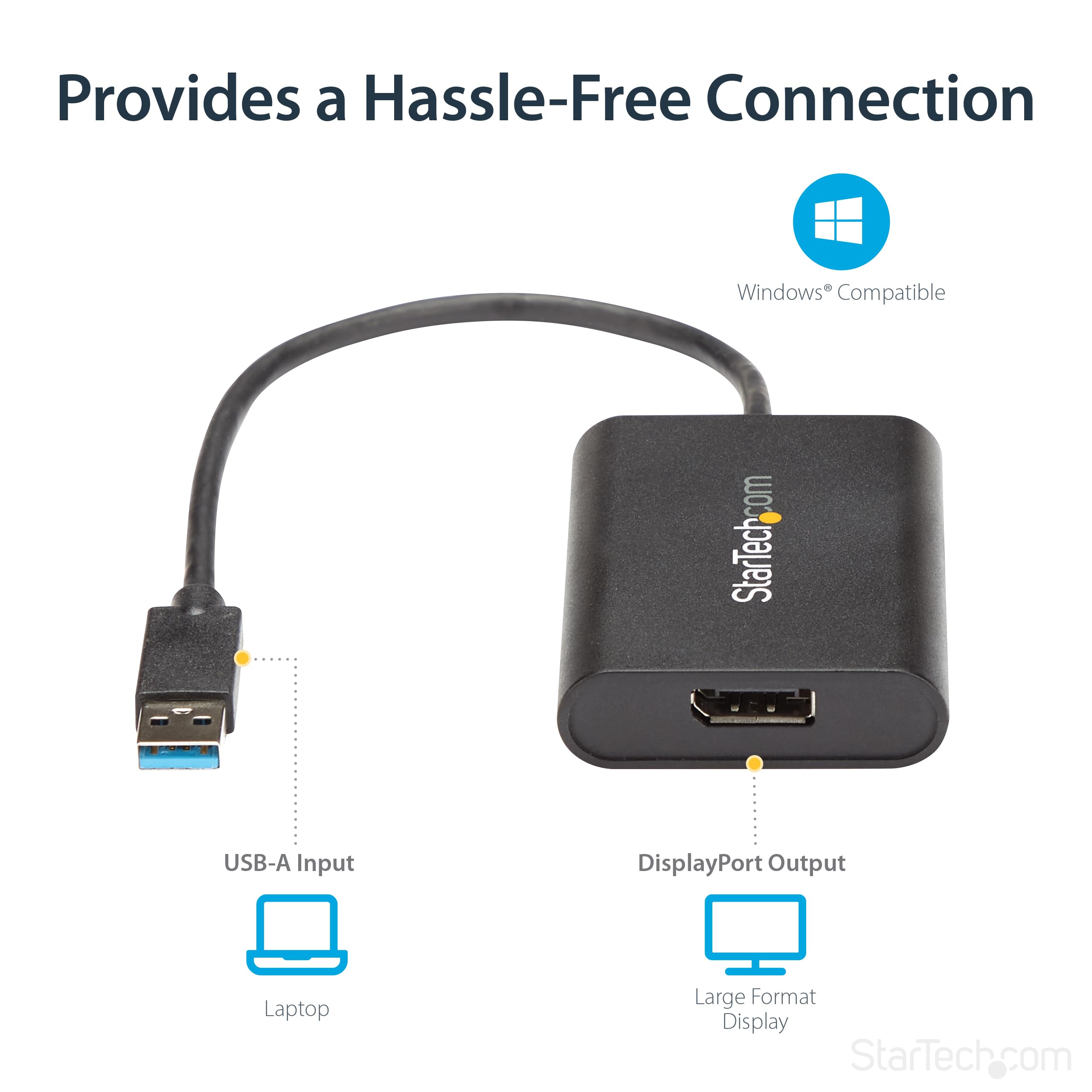 StarTech.com USB 3.0 to DisplayPort Adapter, USB DP Monitor Converter for Windows, 4K, TAA (no support for macOS/ChromeOS/Linux)