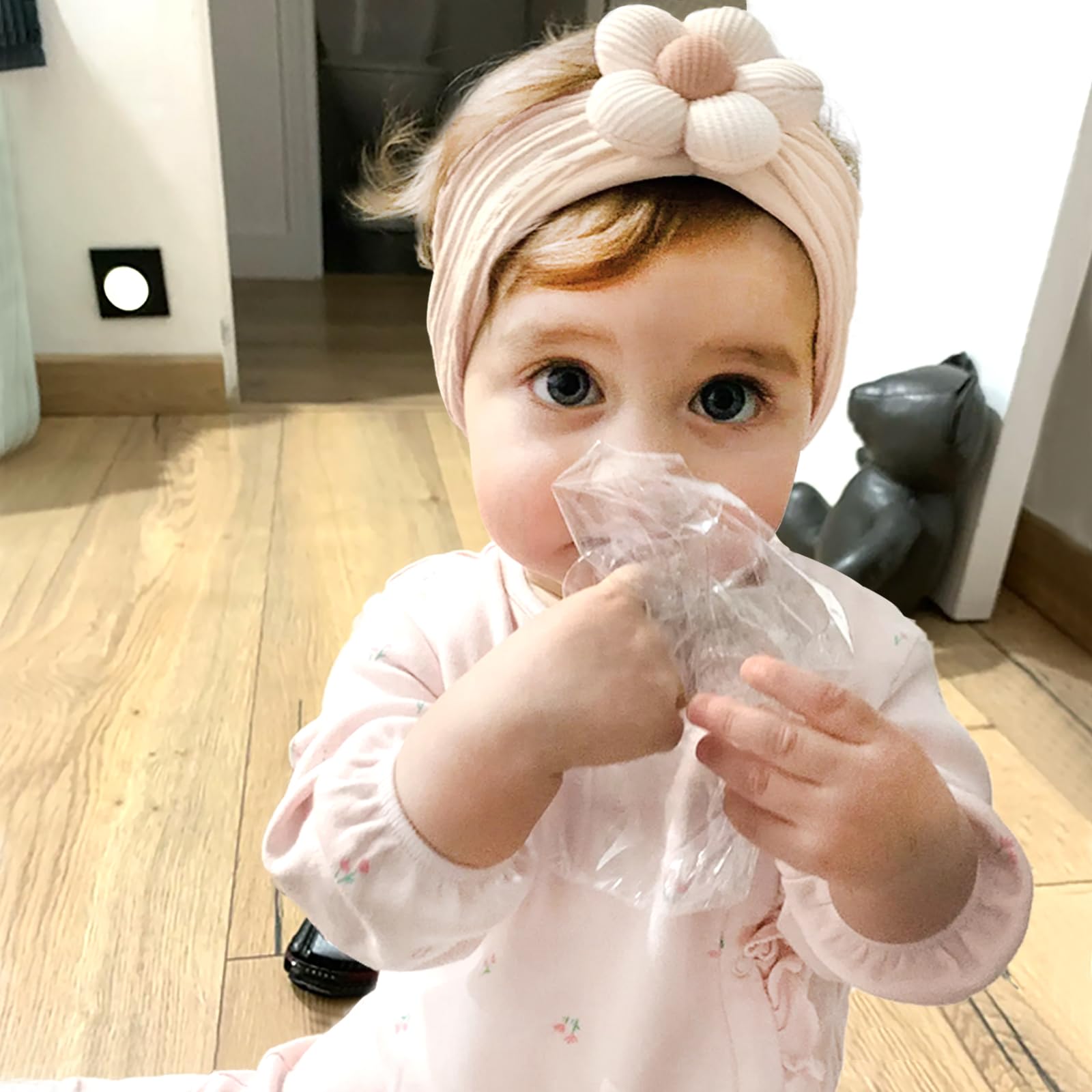 MIUXUESO 3 Pcs Baby Flower Headbands Baby Girls Nylon Headbands Soft Hairbands Hair Accessories for Newborn Infant Toddler Kids（Beige Pink Khaki）