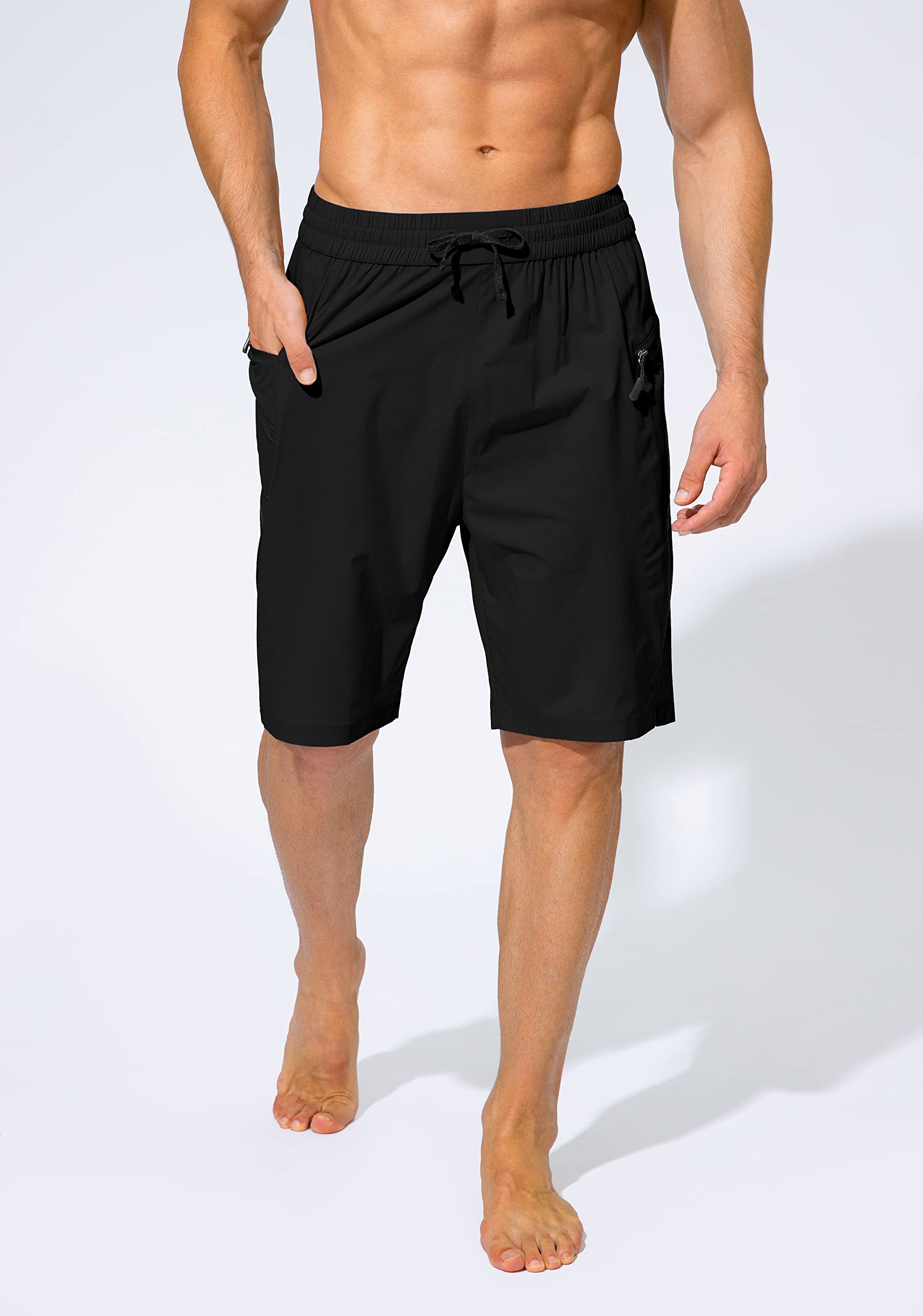 Men's Swim Trunks Quick Dry Board Shorts with Zipper Pockets Beach Shorts Bathing Suits for Men - No Mesh Liner(Black,XL)