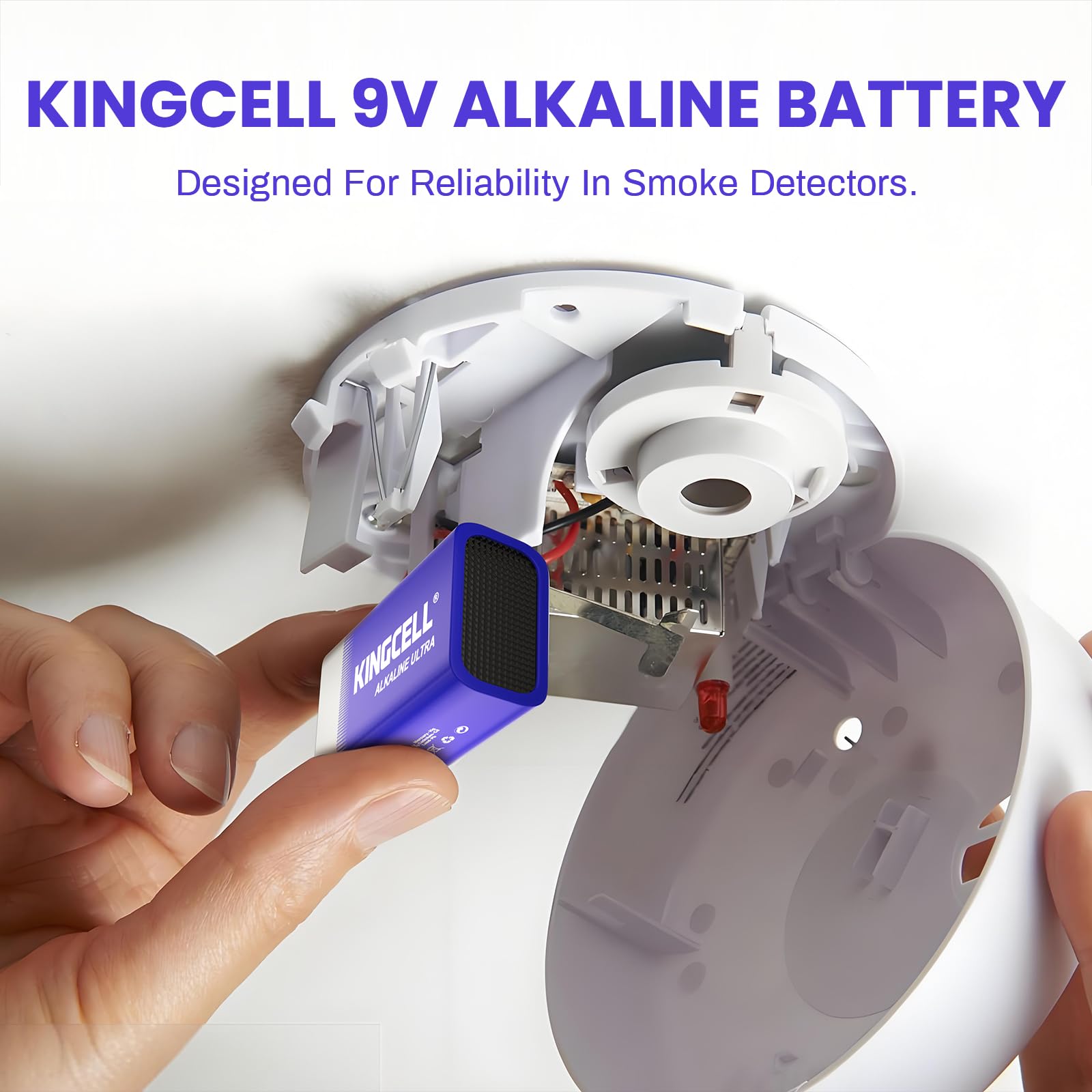 KINGCELL 9V Batteries 4 Pack, Alkaline Hight Performance 9 Volt Battery with 10-Year Shelf Life，Long-Lasting Power 9v Battery for Smoke Detector and Household、Office Devices