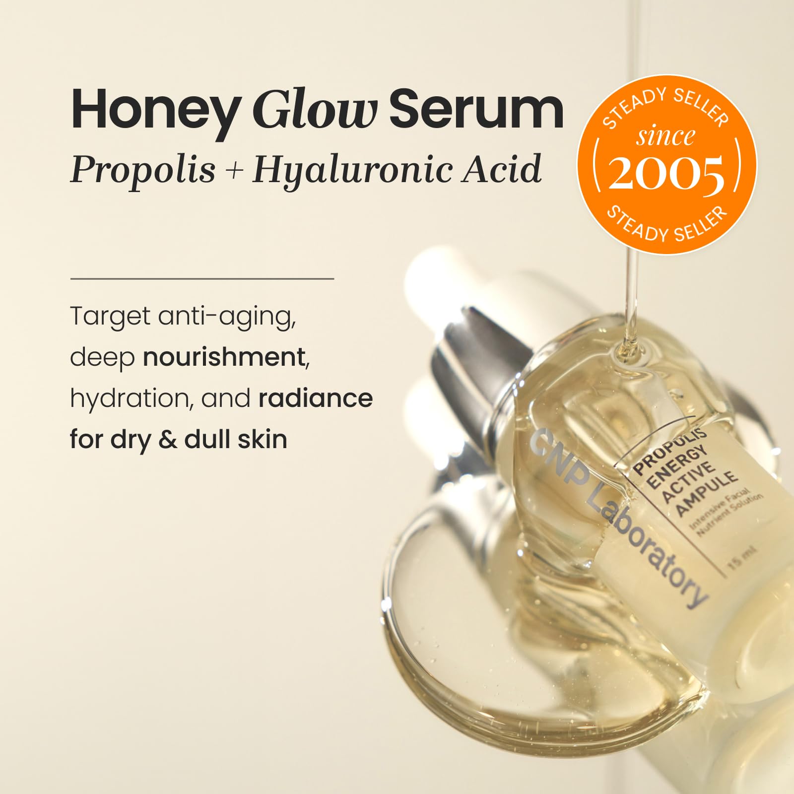 CNP Honey Glow Serum - Hyaluronic Acid & Propolis for Hydrating, Anti-Aging, Centella Soothing Serum, for Sensitive Skin, Gifts for Women, Korean Skin Care (1.18 fl. oz)