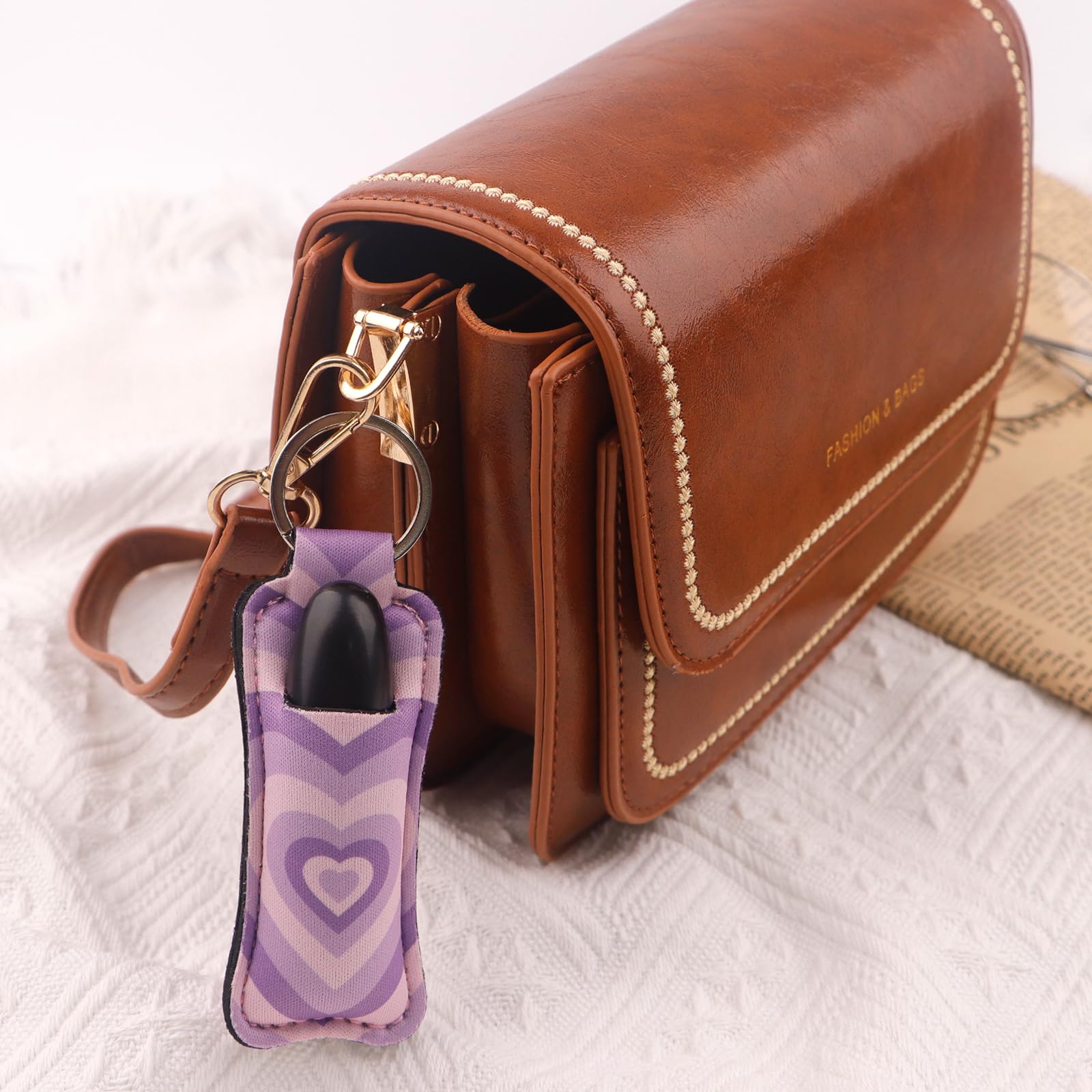 DMLSKY Heart Chapstick Holder Keychain Lip Balm Holder Sleeve Pouch for Lipstick & Keys