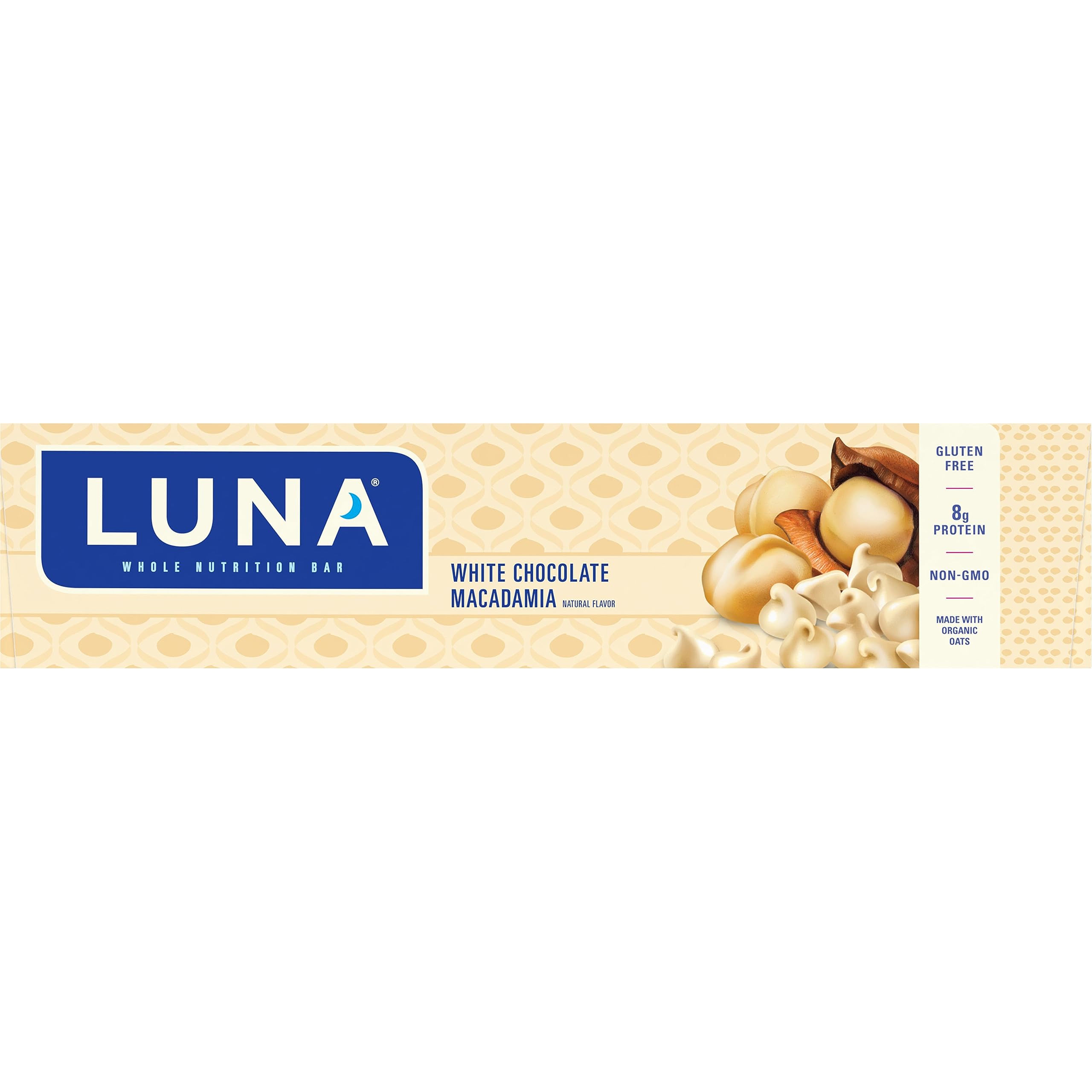 LUNA Bar - White Chocolate Macadamia Flavor - Gluten-Free - Non-GMO - 7-9g Protein - Made with Organic Oats - Low Glycemic - Whole Nutrition Snack Bars - 1.69 oz. (15 Count)