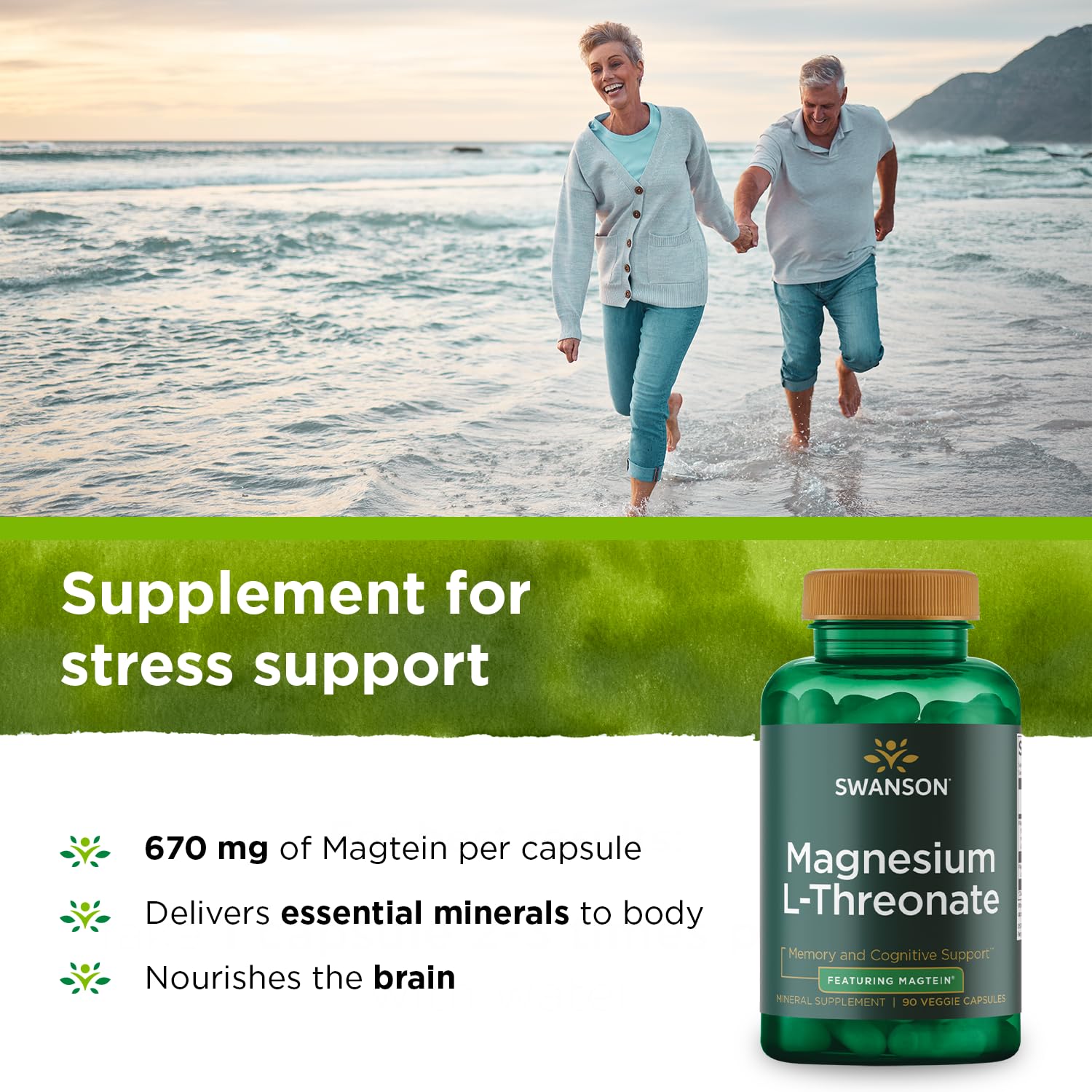 Swanson Magnesium L-Threonate - Mineral Supplement Promoting Nervous System Health - May Support Cognitive Health, Learning & Memory - (90 Veggie Capsules)