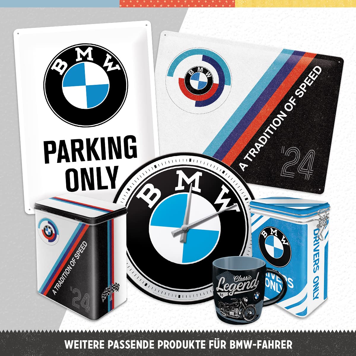 Nostalgic-Art Retro tin sign, 5.9" x 7.9", official license product (OLP), BMW – Parking Only Blue – Gift idea for BMW fans, made of metal, vintage design