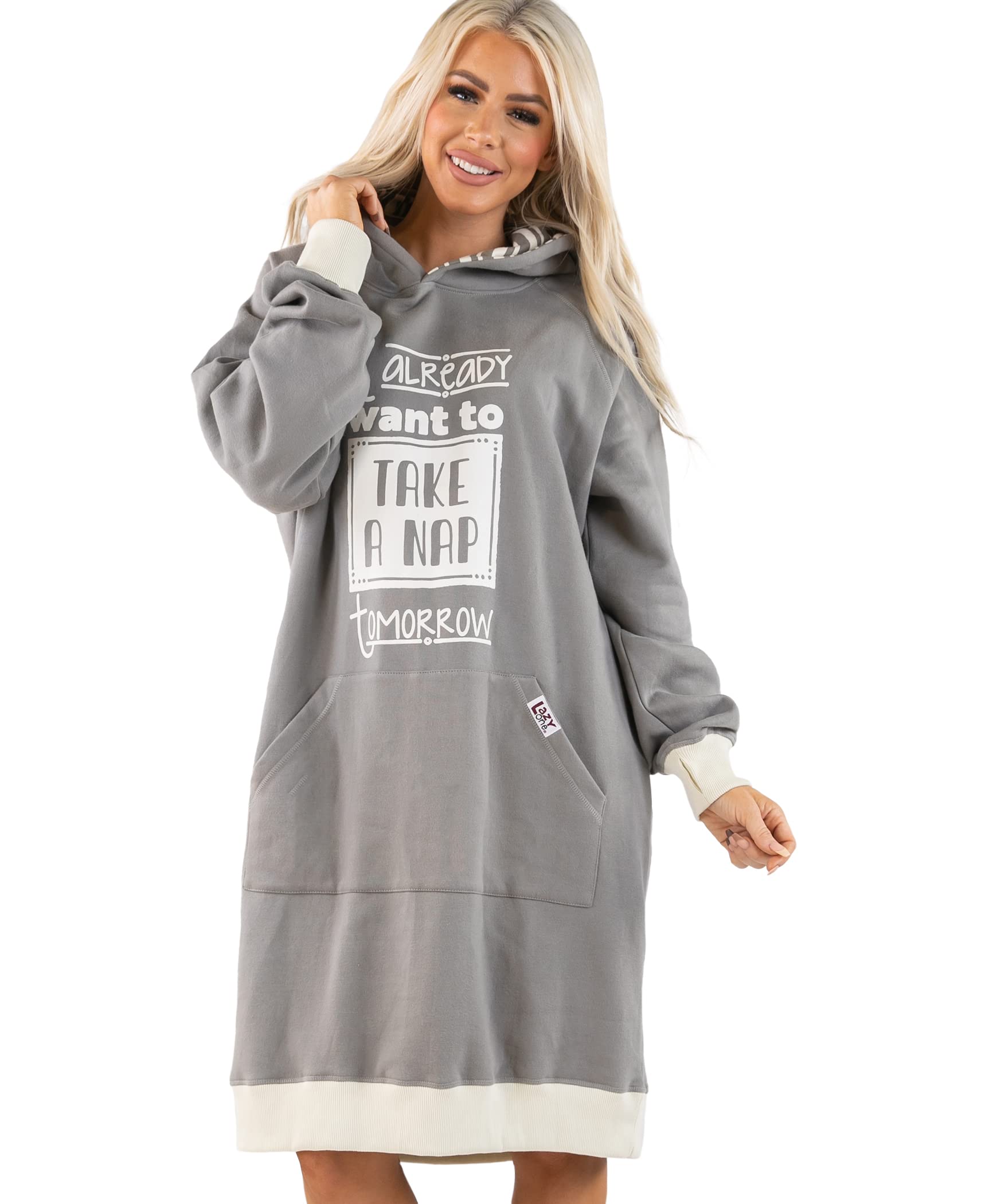 Lazy One Oversized Hoodie Sweatshirt, Comfortable Sleepwear, Nap (Take A Nap, S/M)