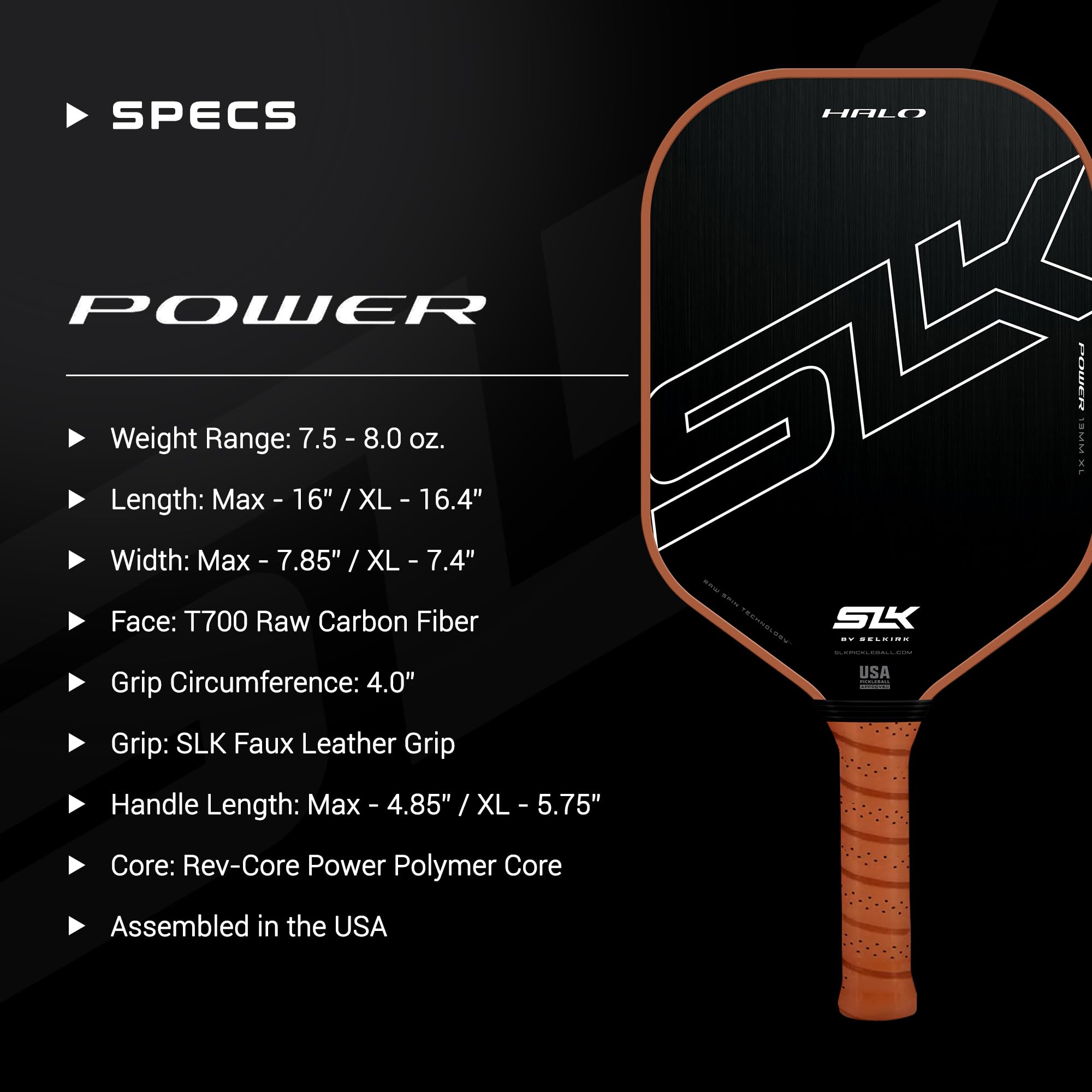 2024 Selkirk SLK Halo Control & Halo Power Pickleball Paddle | Raw Carbon Fiber Pickleball Paddle with a Rev-Core Power Polymer Core | The Pickleball Paddle Designed for Ultimate Spin & Consistency