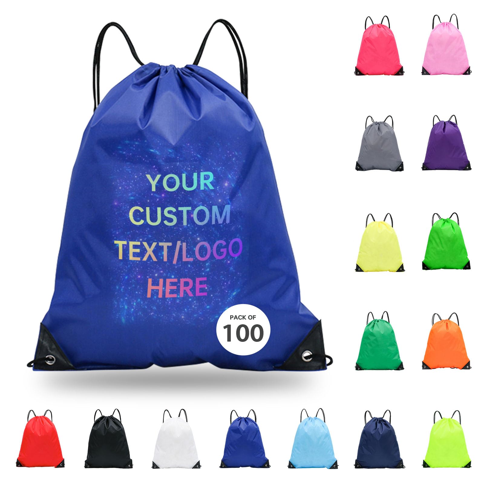 JEOHLORY pack of 100 Custom Bags With Your Logo,customized backpack,promotional items,Drawstring Backpacks,Great for Everyday Use (Custom Treasure Blue)