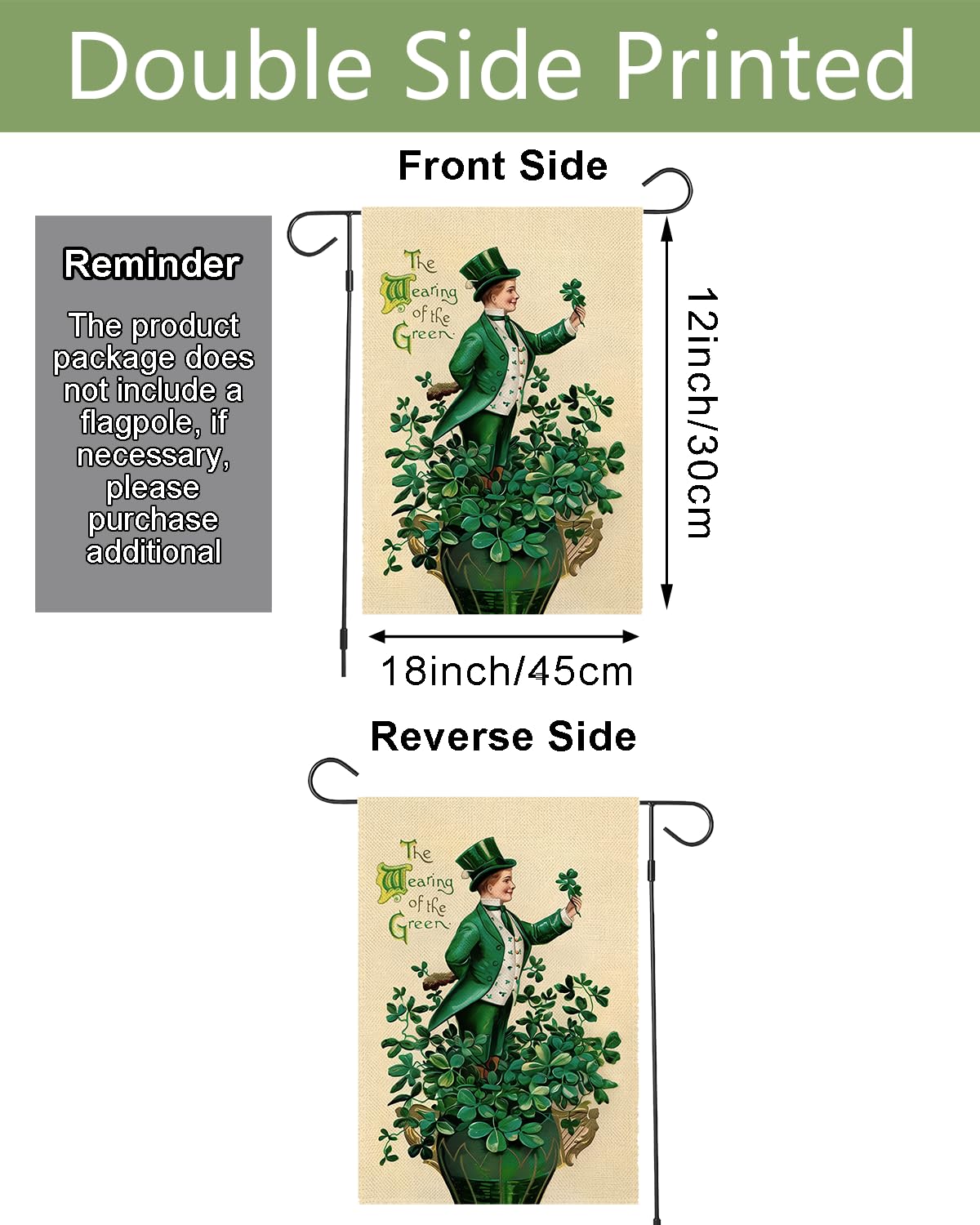 Vintage St. Patrick's Day Garden Flag - 12x18 Inch Retro Victorian Boy Design - Irish-Themed Decorative Outdoor Banner for Festive Yard Display