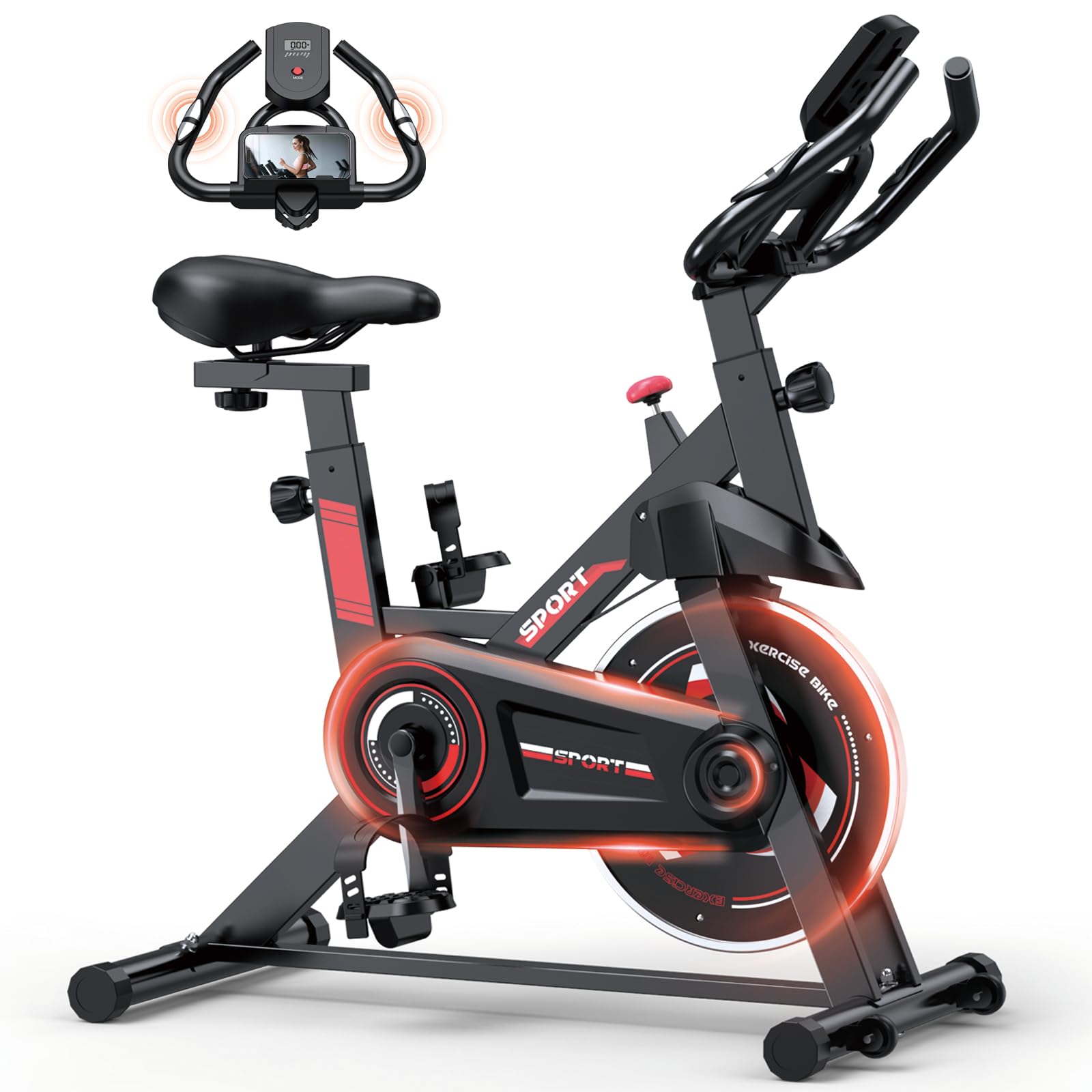 Exercise Bike, Stationary Bike for Home Cardio Gym, Indoor Cycling Bike with Silent Belt Drive, Heart Rate Handle and Digital Monitor, Workout Bike with Comfortable Seat Cushion,300lbs Weight Capacity