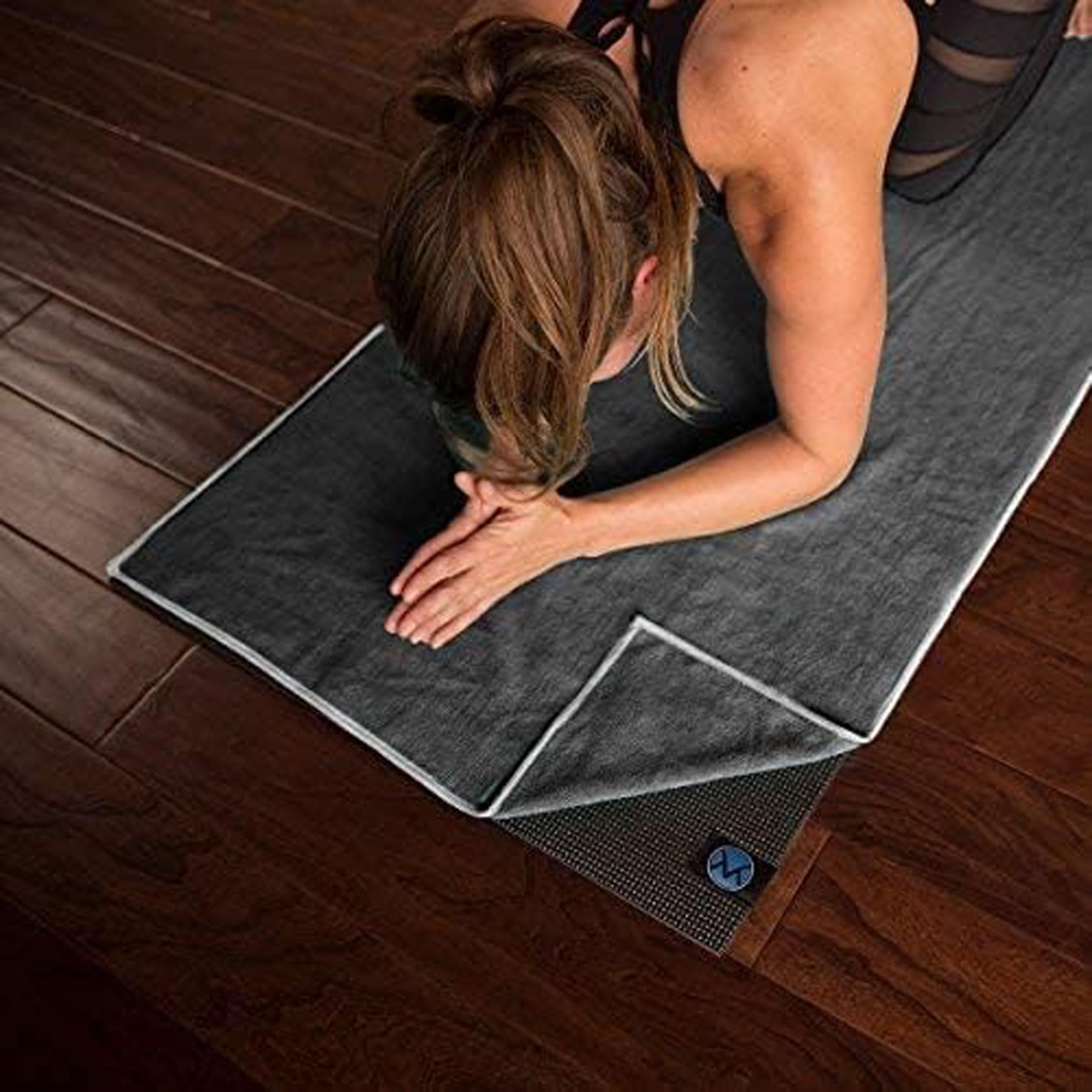 Youphoria Yoga Microfiber Towel Non-Slip Yoga Mat Towel - Hot Yoga Towel for Sweat & Grip... (Gray Towel/White Stitching)