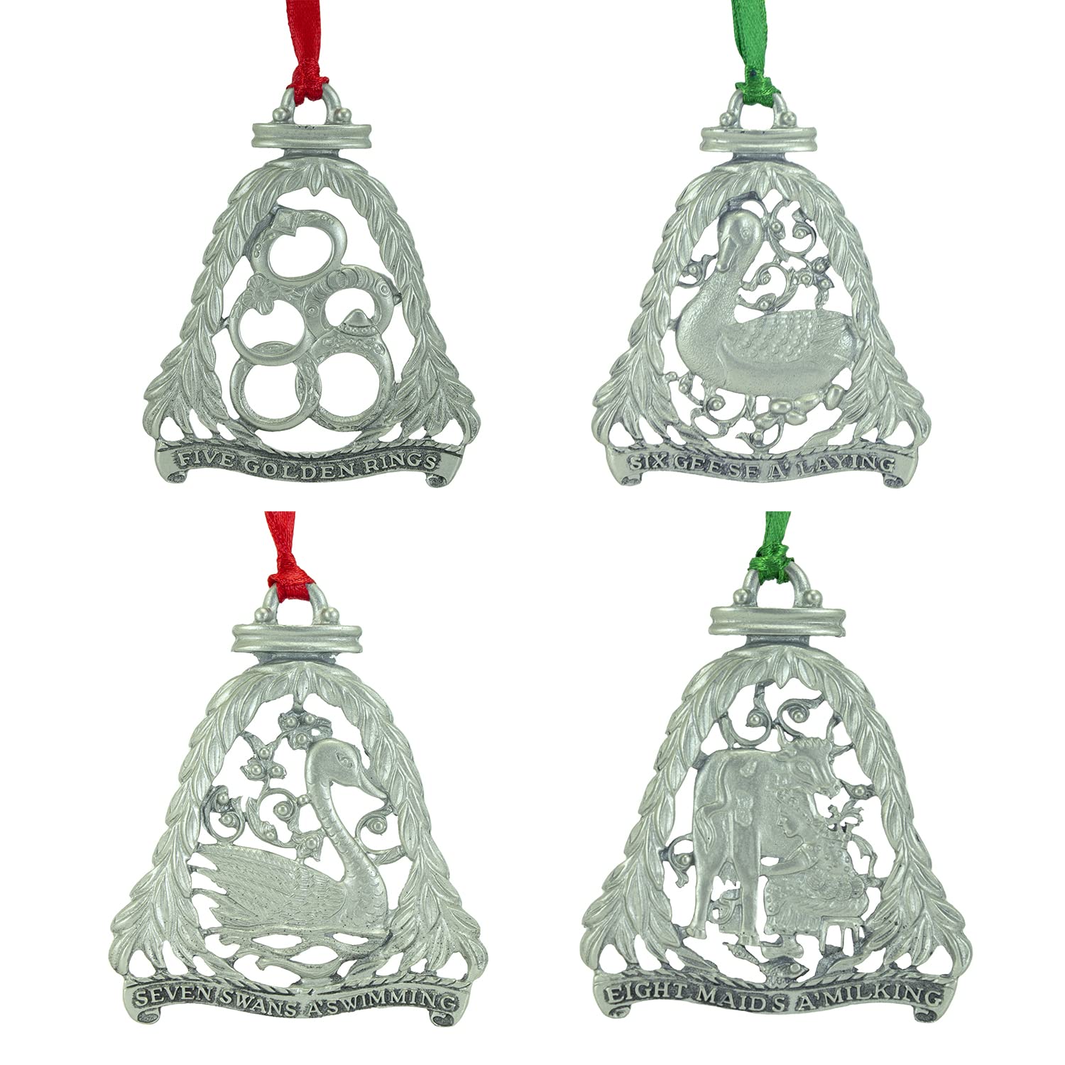 12 Days of Christmas Ornament Set, Set of 12 Metal Ornaments, 3 1/8-Inches, by Abbey & CA Gift