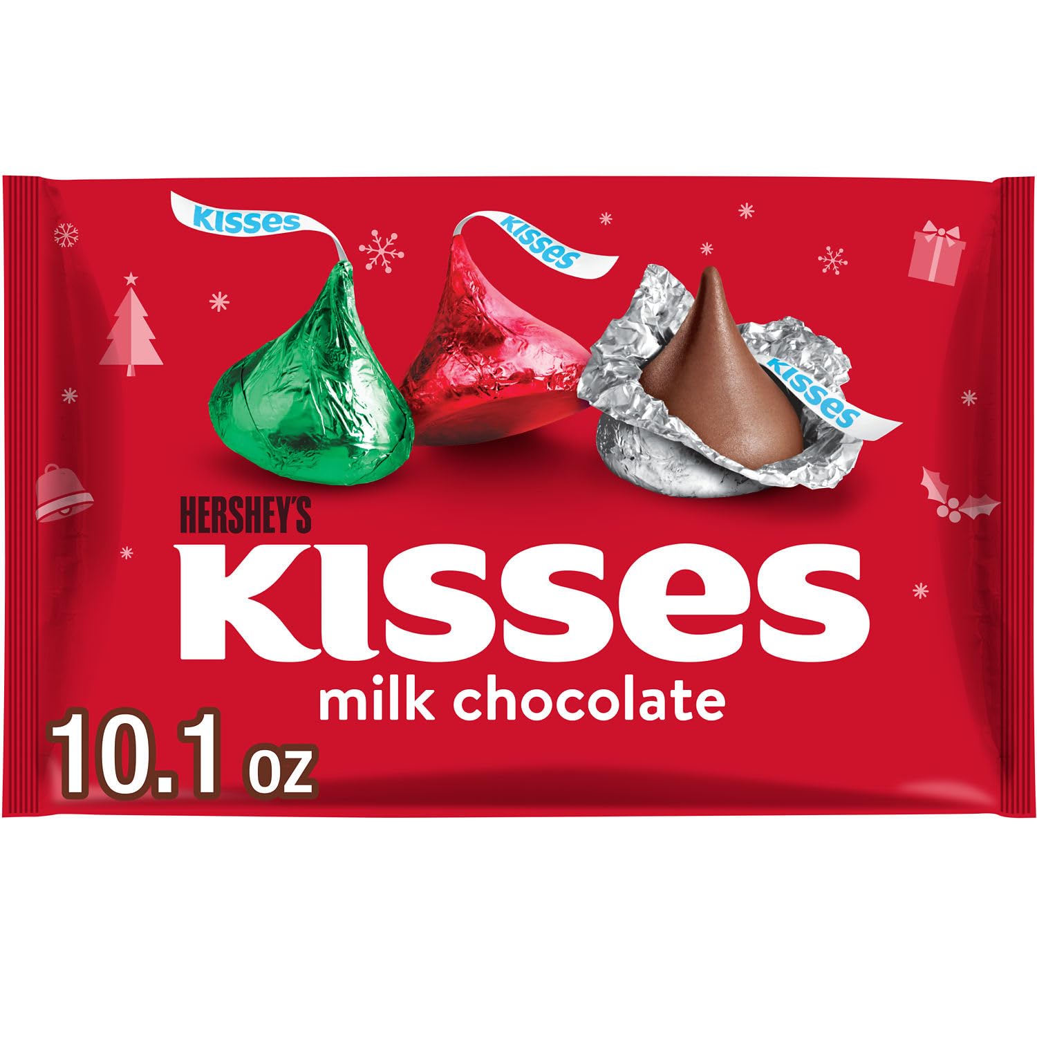 HERSHEY'S KISSES Milk Chocolate, Christmas Candy Bag, 10.1 oz