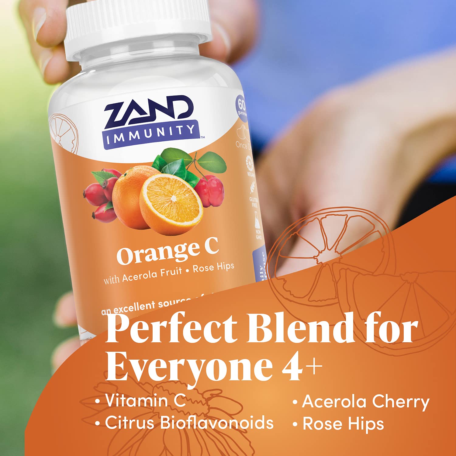 Zand Orange C Gummies | Immune Support for Adults & Kids with Vitamin C, Acerola & Rose HIPS | 60ct, 30 Serv.