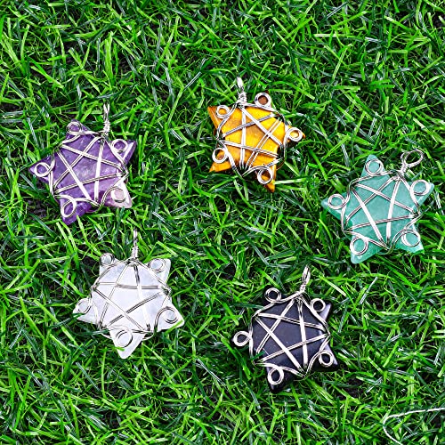 FORBY Natural Five-Star Shaped Crystal Necklace Silver Wire Wrapped Pentagram Pendant Gemstone Jewelry For Women Necklaces Trendy Crystal Necklace Healing Crystal Necklace Pendant