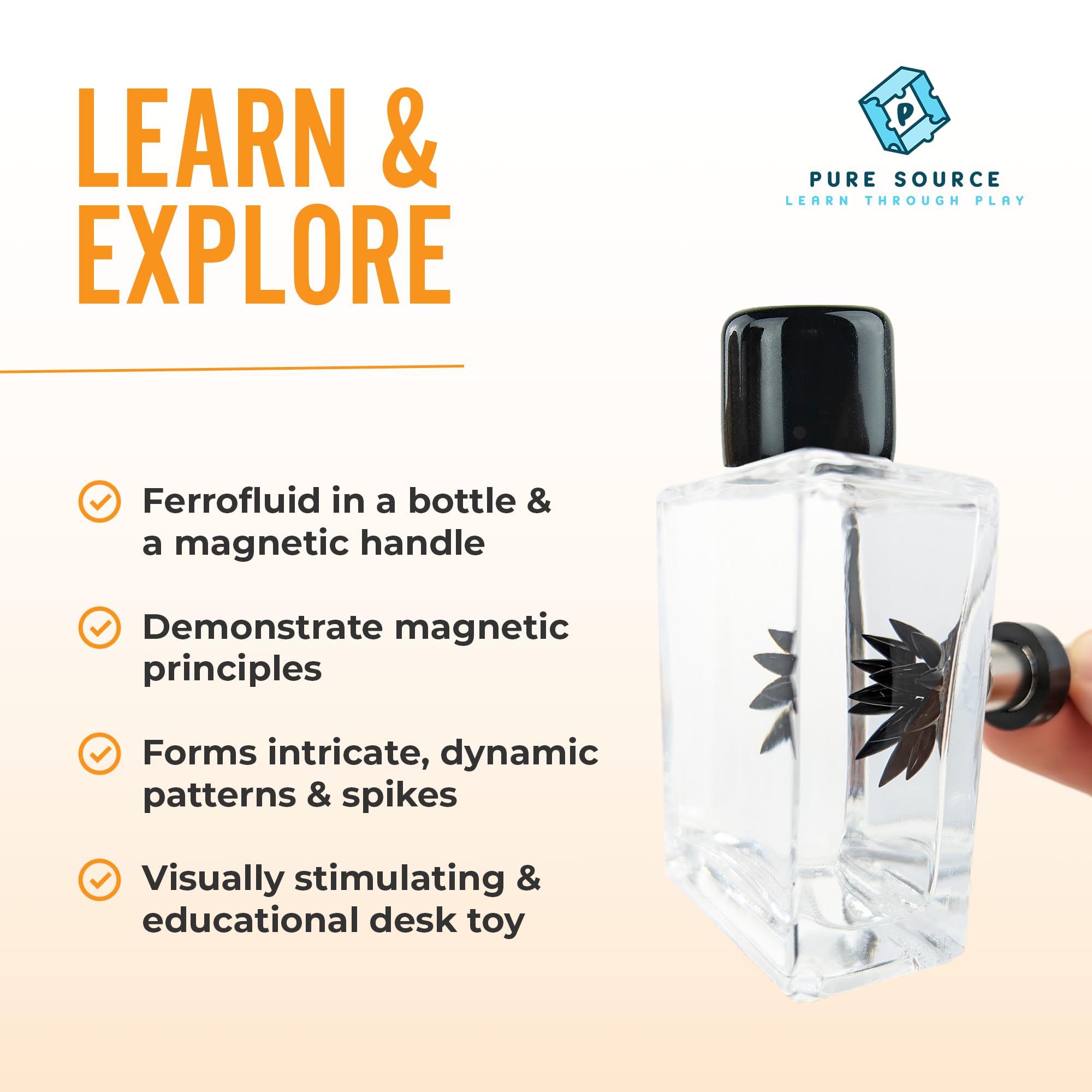 FerroFluid Display Toy Bottle – Dancing Magnetic Fluid STEM Toy – Interactive Liquid Metal Desk Toy with Neodymium Magnets – Educational Science Kit for Kids & Adults