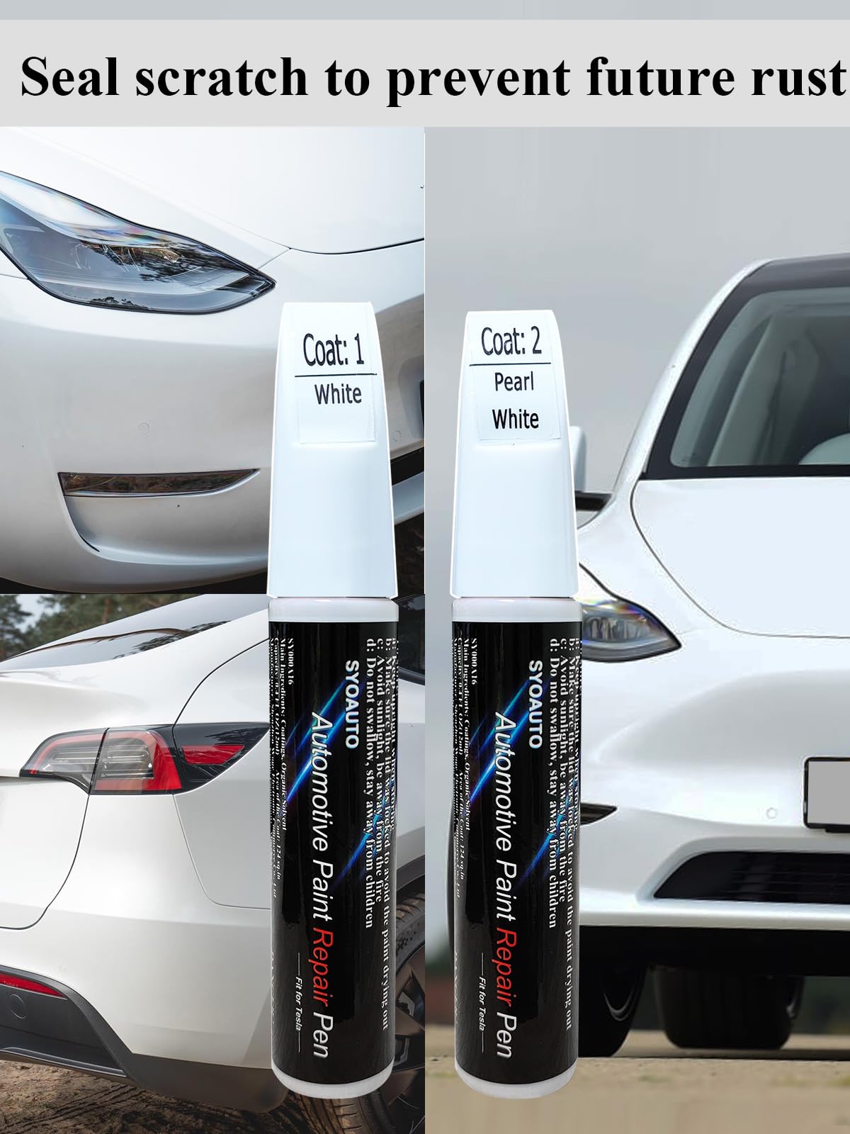 SYOAUTO Touch up Paint Pearl White Fit for Tesla Model Y 3 X S Tesla Model Paint Repair kit Tesla Paint Pen Tip and Brush 2 in 1 Auto Touch Up Paint Pen 0.4 oz (Pearl White)