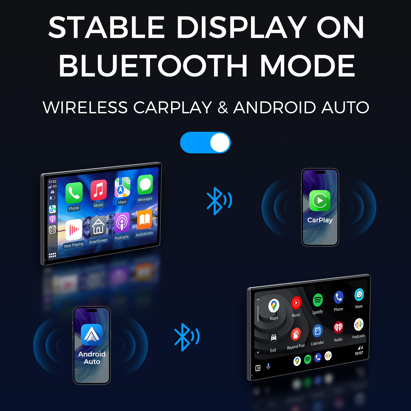 JATAZA Portable 9" Wireless CarPlay & Android Auto Screen for Car - Voice Control, GPS Navigation,Bluetooth, HD Touchscreen,AUX, AirPlay, Car Stereo，Four Sounding Ways