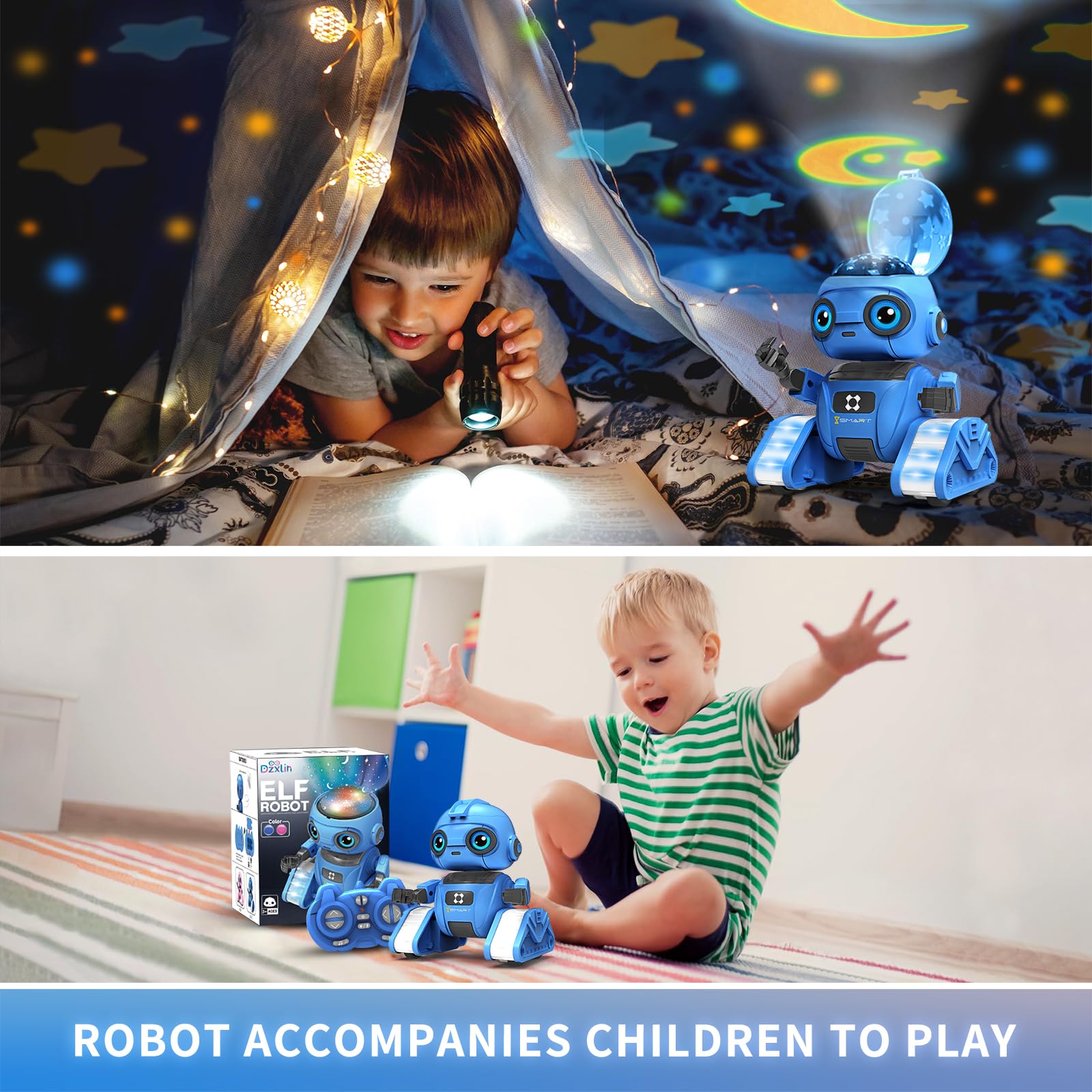 Robot Toys for Boys and Girls, Rechargeable Remote Control Robot with Auto-Demonstration, Light Projection, Dance Moves, Music, and Gesture Sensing –Toy Robot Gifts for 3,4,5,6 Year old Boys (Blue)