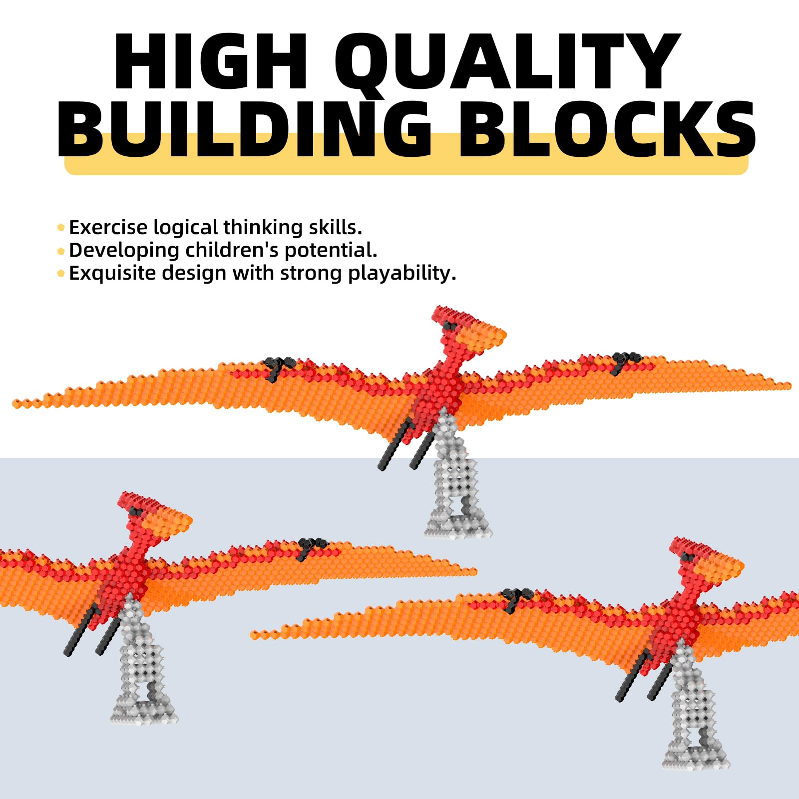 KADELE Fun Dinosaur Building Set 421PCS, Pterosaur Creative Educational Toys Boys Girls 8+, Animal Figures Building Kit Model Jurassic Dino Blocks Toy Dispaly Present for Kids & Adults