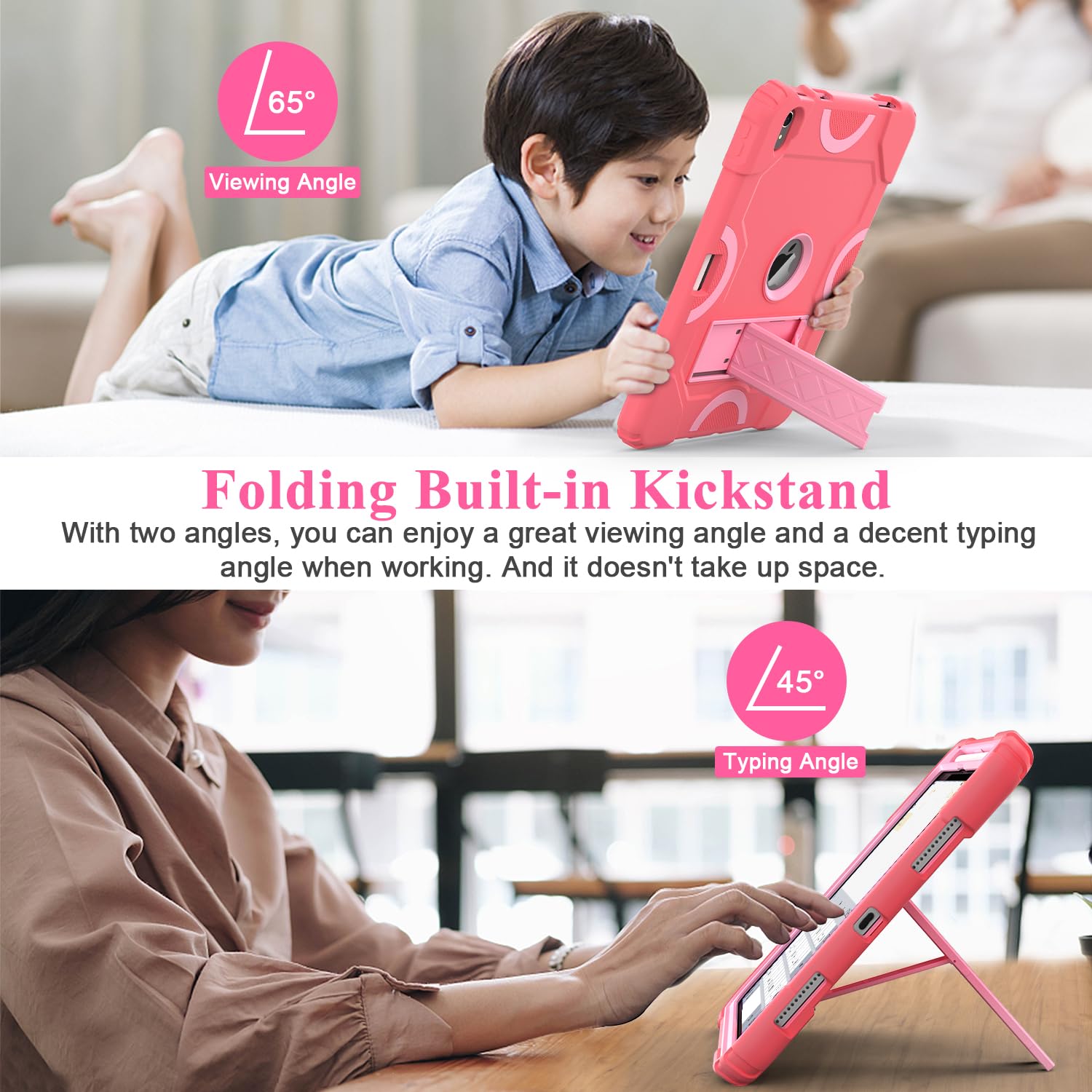 Grifobes for iPad 10th Generation Case 10.9 inch 2022, iPad 10th Case with Pencil Holder Heavy Duty Shockproof Rugged Protective Cover with Kickstand for Girls Kids Rose Pink