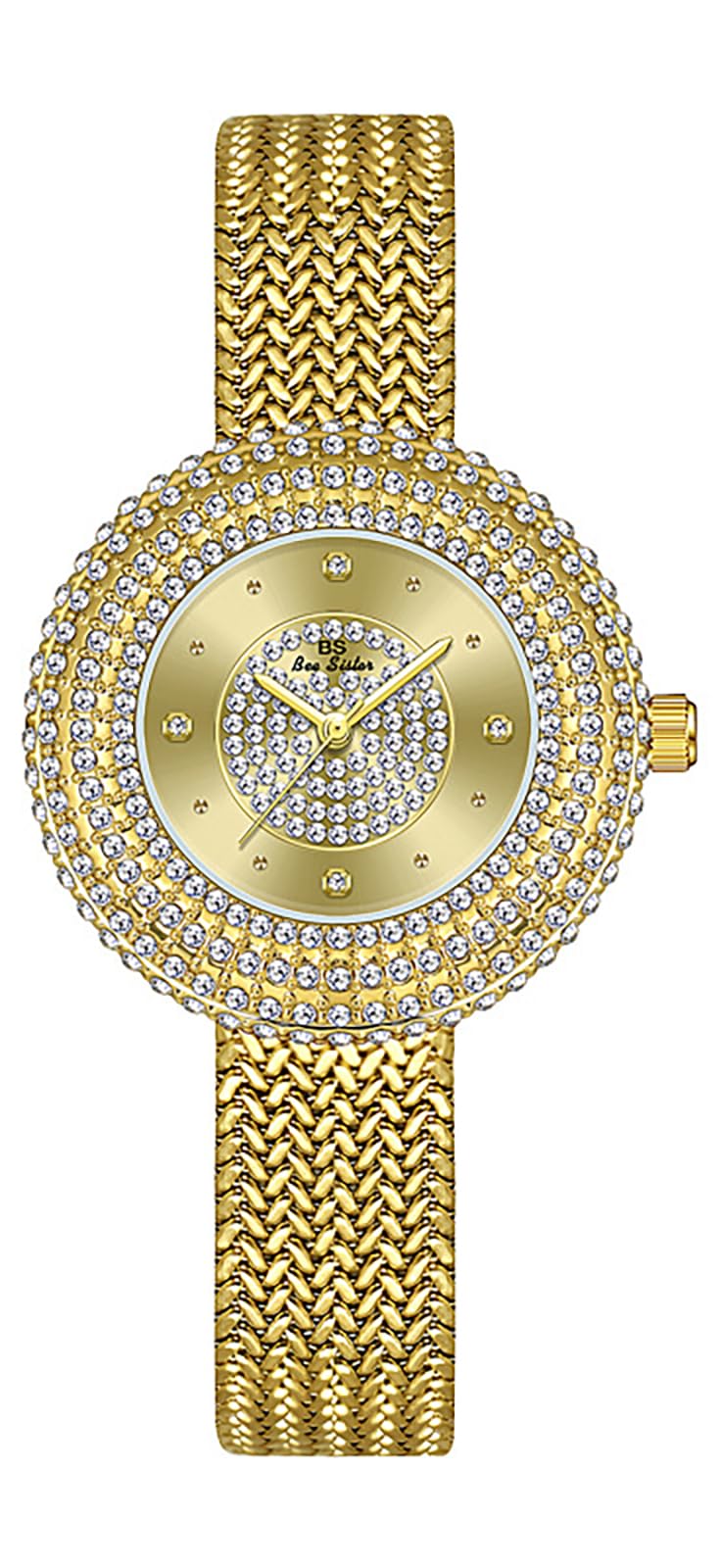 BESTKANG Luxury Womens Watch Round Bling Bling Crystal Rhinestone Diamond Fashion Jewelry Ladies Watch Analog Quartz Waterproof Female Watches for Women (Gold White)