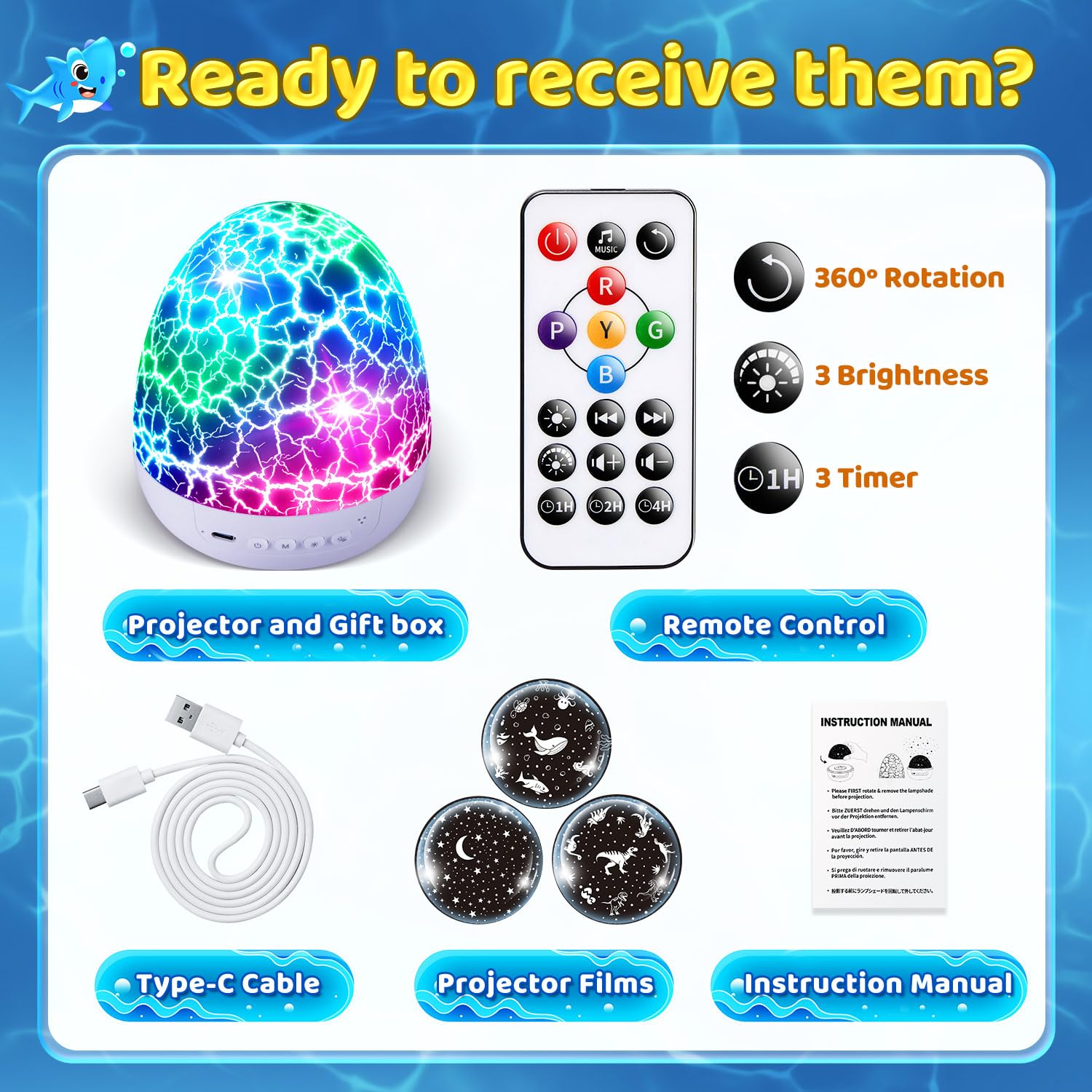 Easter Eggs Easter Gifts for Toddlers Kids Baby Night Light Projector 15 Soothing Sounds Sensory Toys for Kids with Autism Toys for Boys 3-10 | 3 Films 31Colors Remote Egg Light, Baby Gifts Baby Toys
