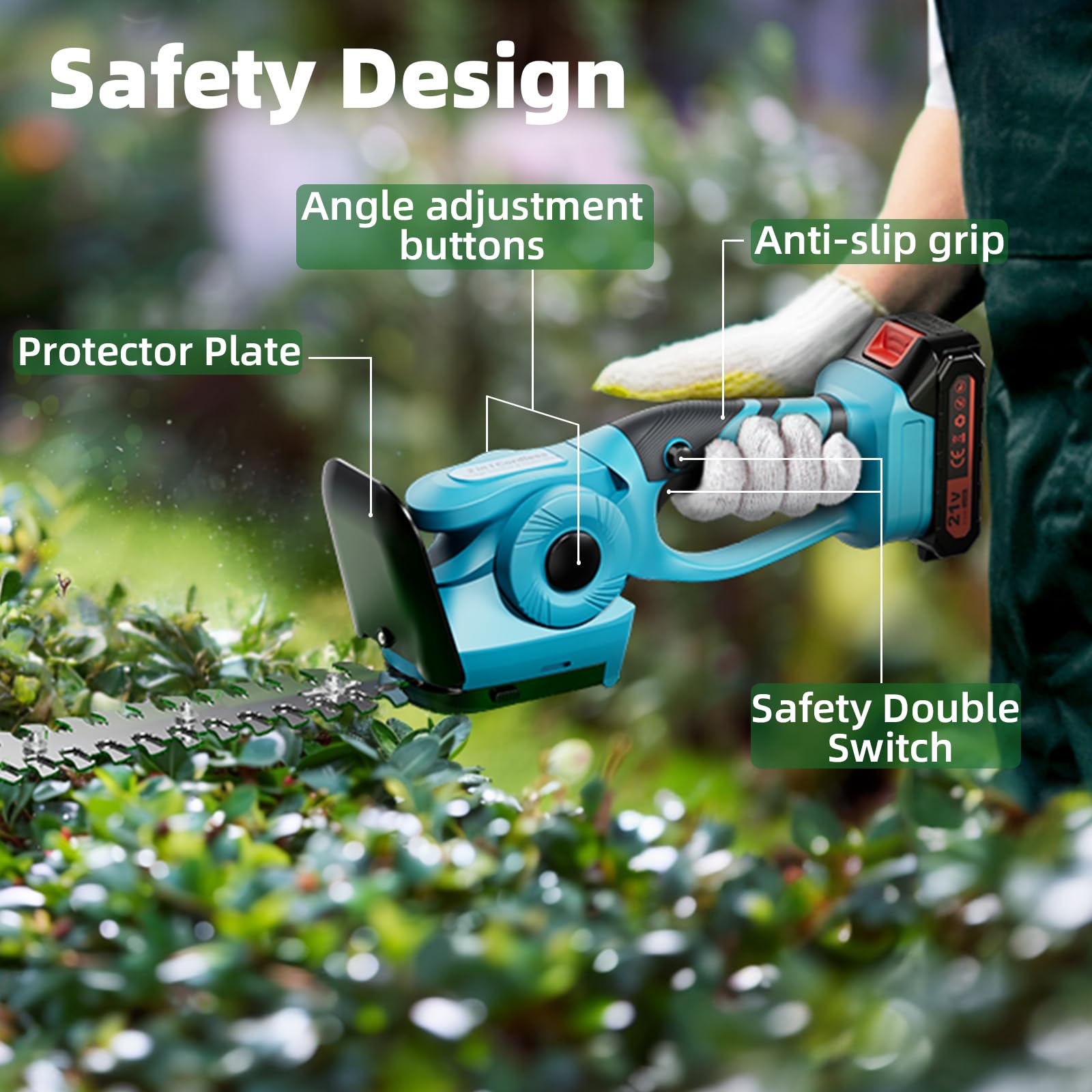 Hedge Trimmers Cordless with Battery 21V, 5+8 inch Cordless Electric Handheld Hedge Bush Trimmer Battery Powered Hedge Trimmer with 6000mAh Battery and Charger Shrub Trimmer Cordless