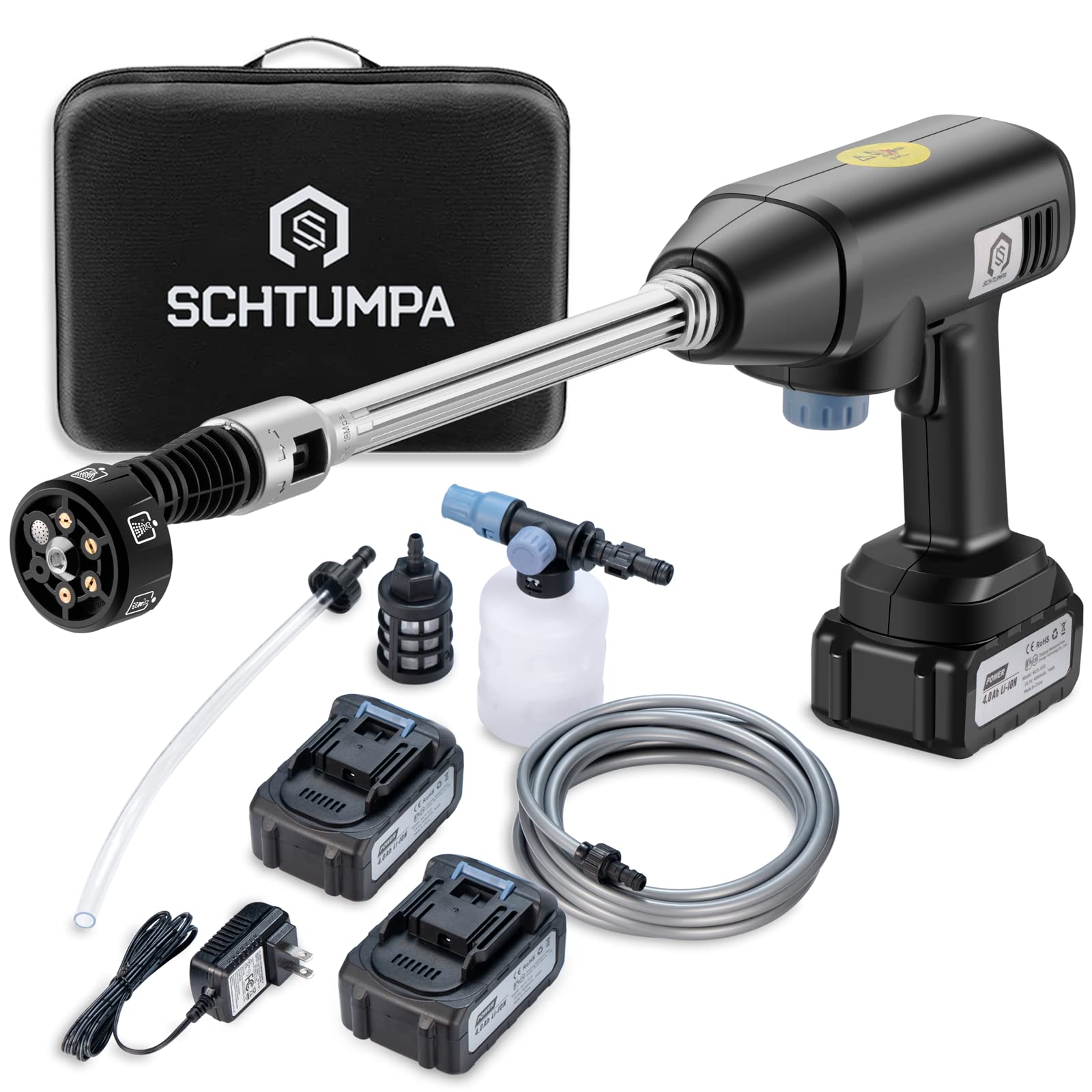 SCHTUMPA Cordless Pressure Washer, Portable Power Washer, 21V Electric Pressure Washer Gun with 652PSI, 6-in-1 Nozzle,4.0Ah Battery for Car/Window/Outdoor Cleaning